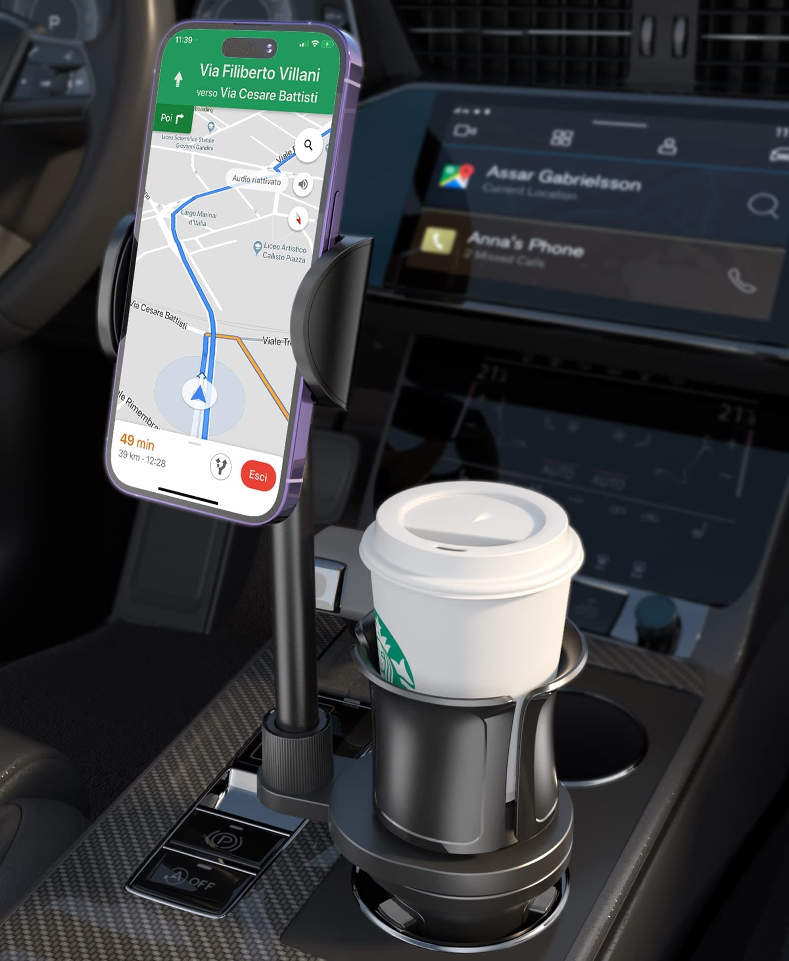 Car Cup Holder Phone Mount: Universal Auto Cell Phone Stand with Drink Expand Cup Holder for Truck | SUV | Automobile Compatible with iPhone & Samsung and Other Android Smartphone