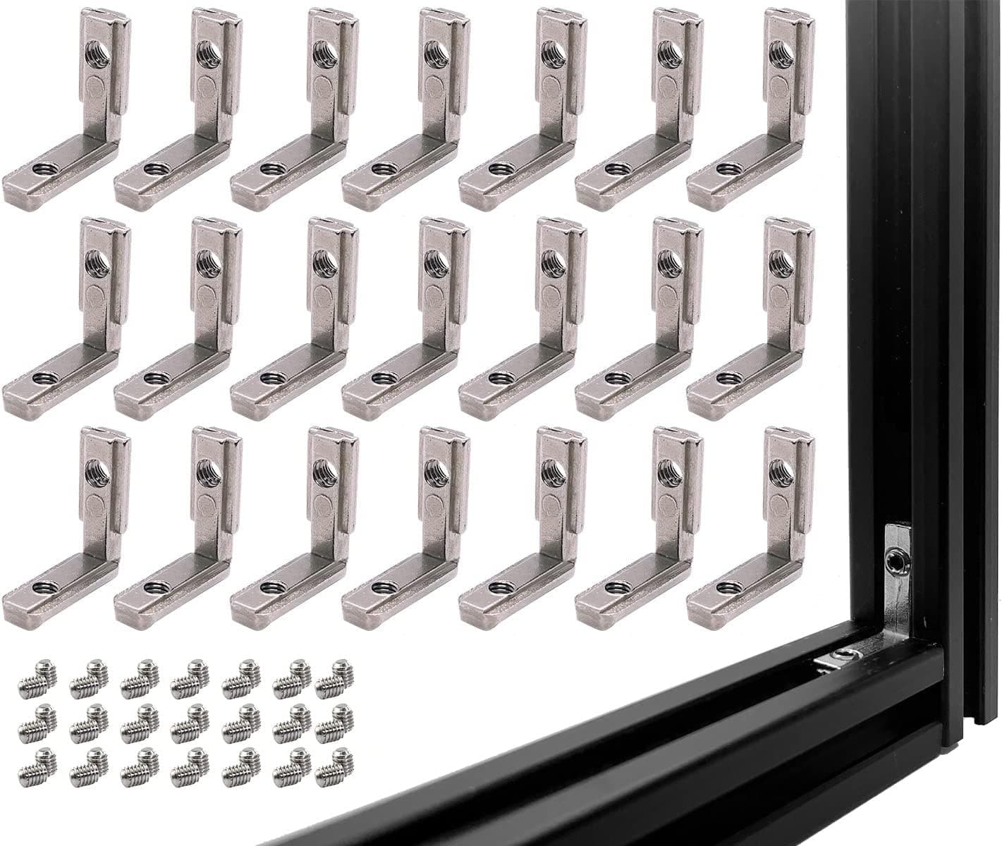 20pcs Heavy Duty L-Shape T Slot Corner Brackets - 90 Degree Angle Interior Angle Connectors with Srews for 2020 Aluminum Extrusion Profile Slot