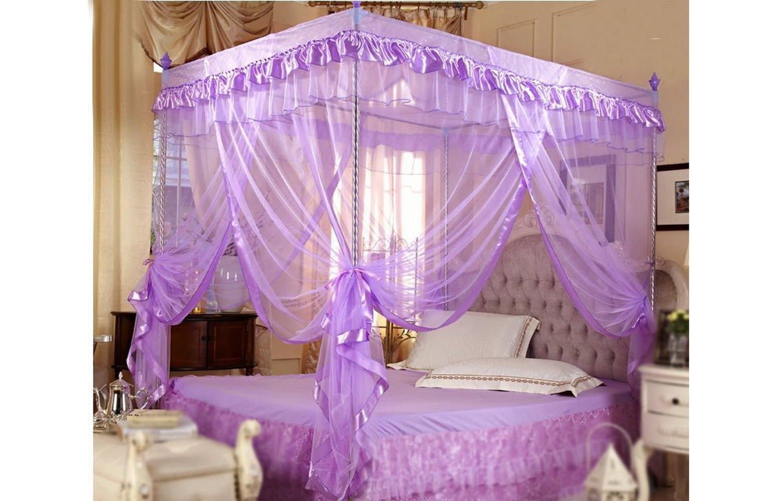 Violet Valentine's 4 Corners Lace Bed Curtain Canopy Mosquito Netting (Full/Queen)