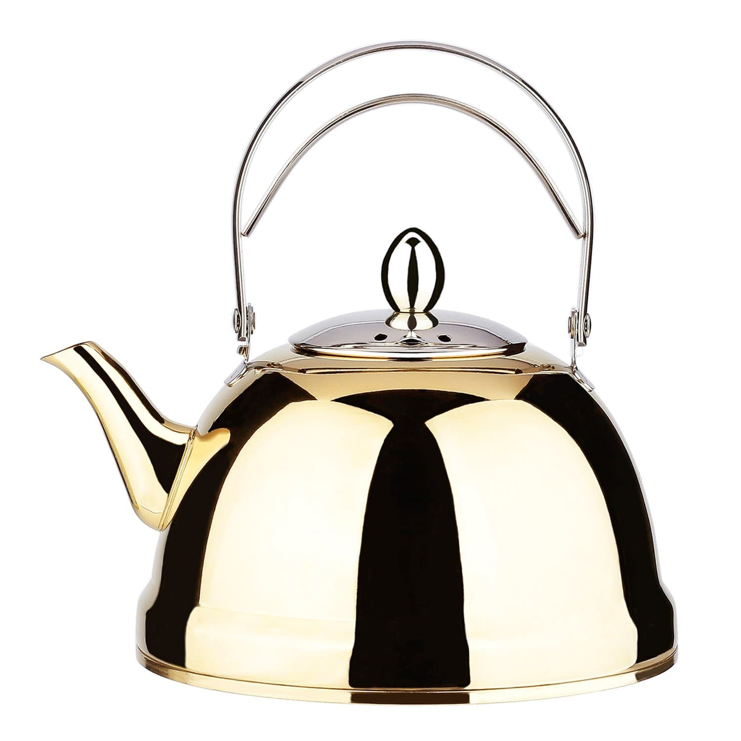 Tea Pot Gold with Infuser Loose Tea for Stove Top 18/10 Stainless Steel Coffee Kettle Quick Boil Sturdy Small Teapot Hot Water Mirror Finish 1 Liter / 1.06 Quart 34 Ounce by Onlycooker