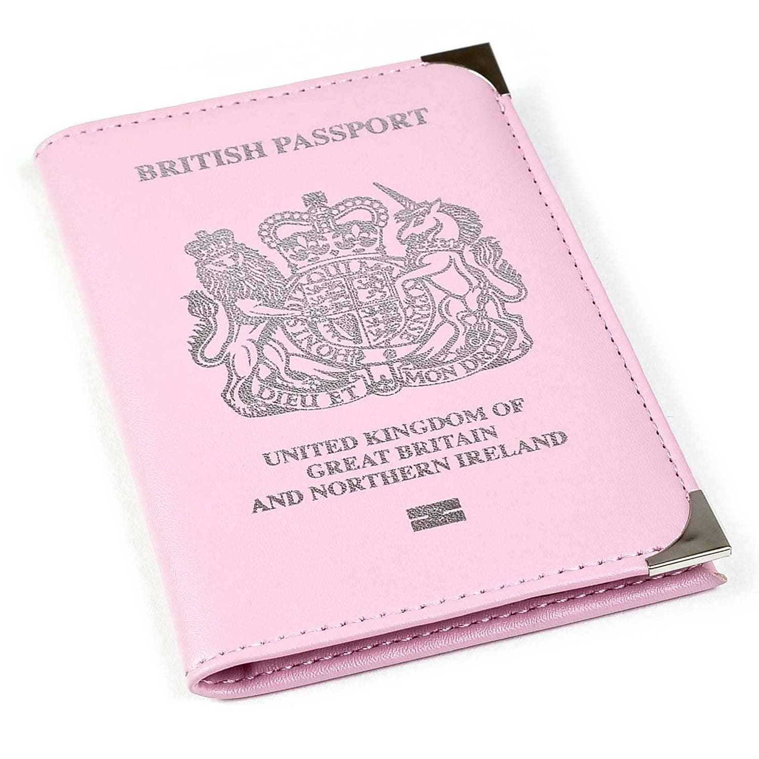 British Passport Holder | UK Passport Wallet | UK Passport Cover | Non EU | Premium PU Leather | Silver Protective Corners | Pink