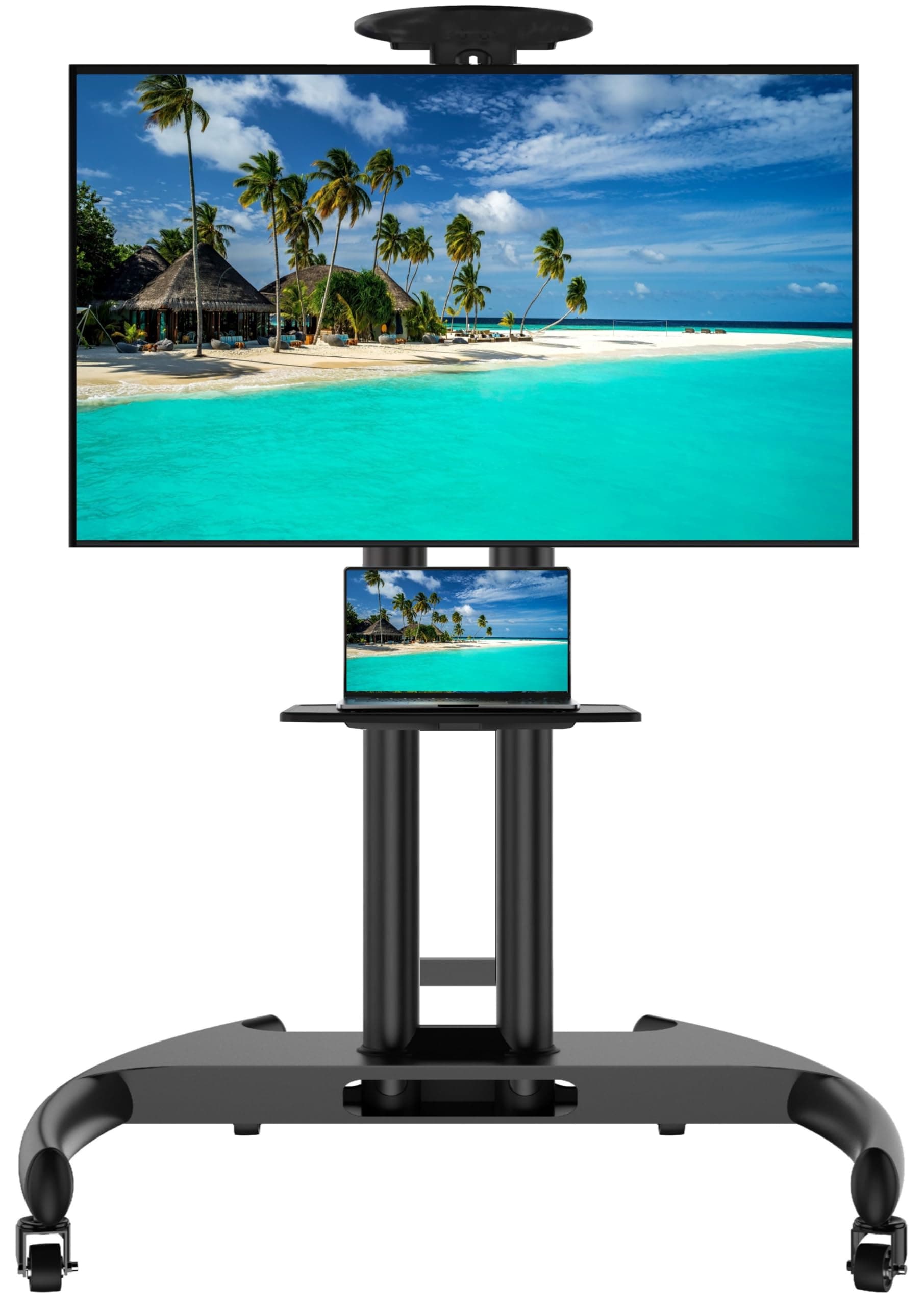 Mobile TV Stand Rolling TV Stand with Wheels TV Cart for 32-100 Inch Max VESA 800x600mm LED LCD Flat Curved Screens, Height Adjustable Trolley Floor Stand with Shelf for Home Office