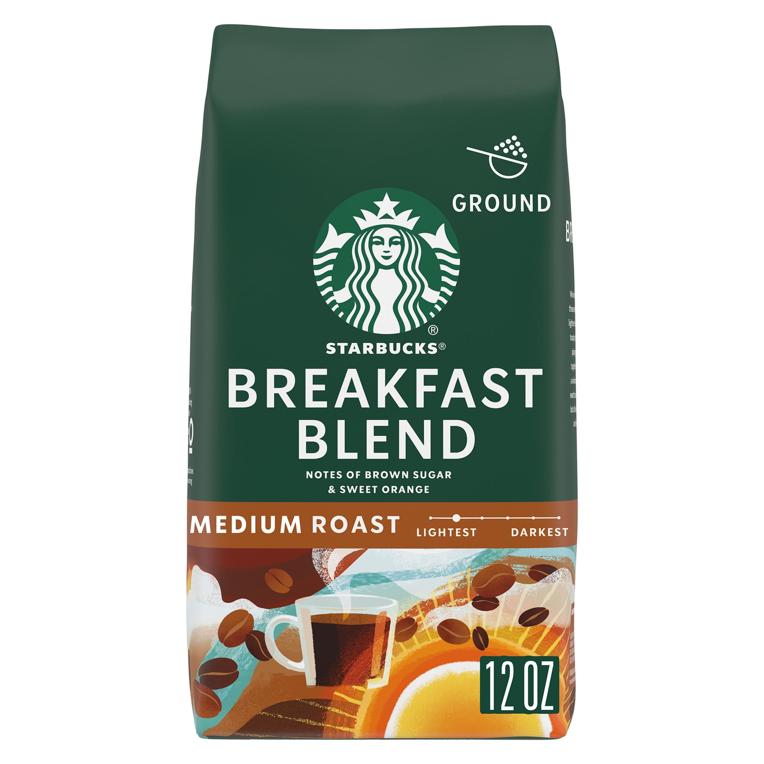 Ground Coffee, Medium Roast Hot or Iced Coffee, Breakfast Blend, 12 oz 