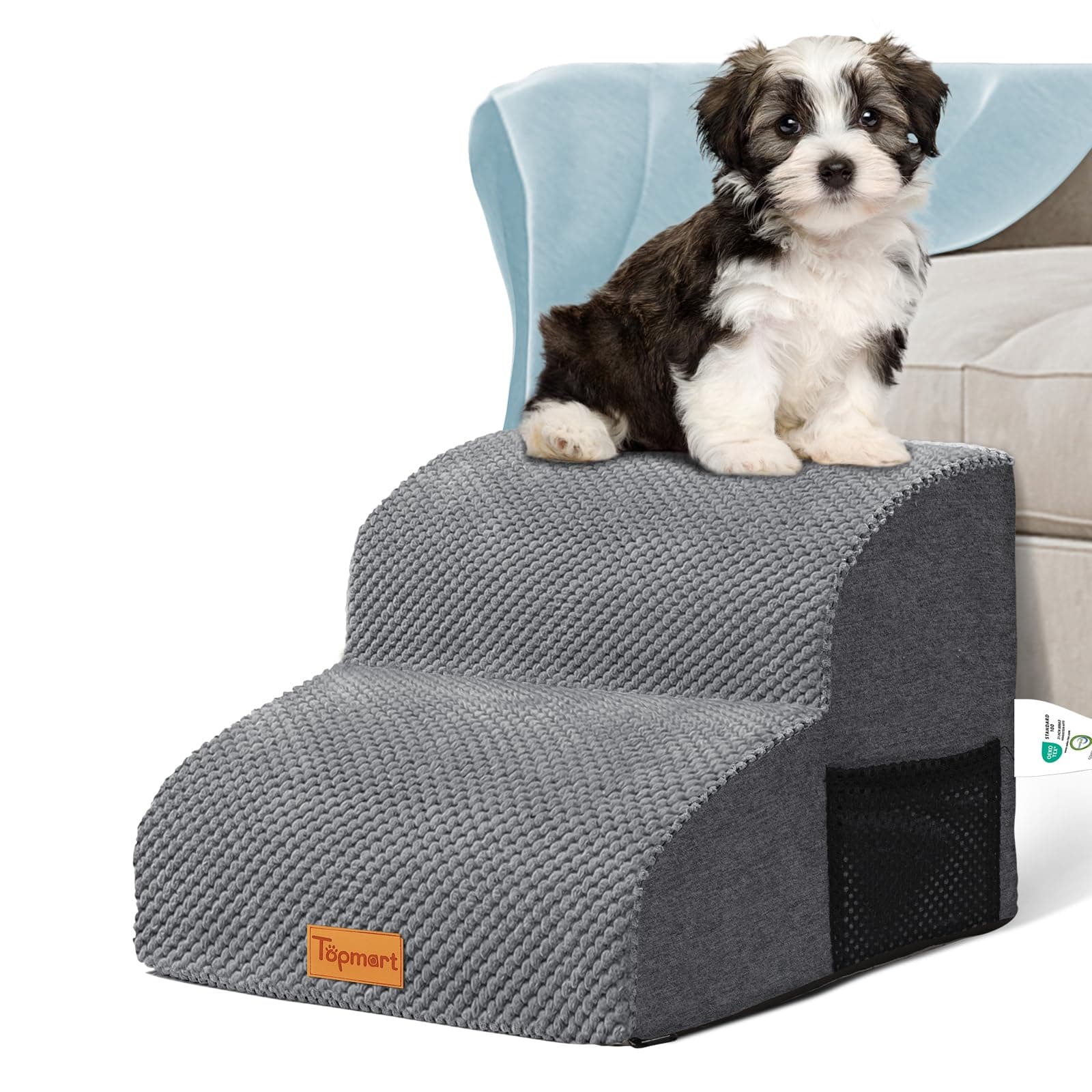 TopmartHigh Density Foam Pet Steps 2 Tiers,11.8" High,Non-Slip Dog Stairs,Soft Foam Dog Ramp Ladder,Best for Injured,Older Cats,Pets with Joint Pain,Suitable for Low Sofas,Stairs,Lower Place