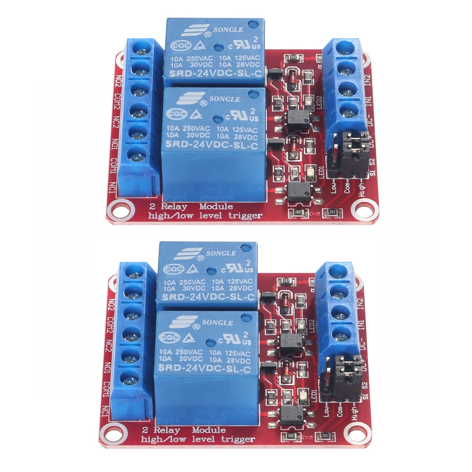 2pcs DC 24V Relay Module 2 Channel Relay Switch with Optocoupler Isolation High/Low Level Trigger