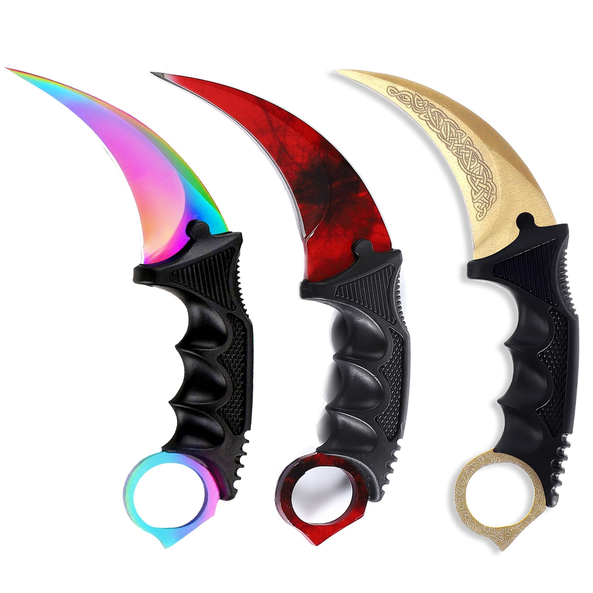 3 Pieces Karambit Knife Fixed Blade Knives Camping Tool,Outdoor Hunting Knife with Sheath and Cord, Suitable for Hiking, Adventure, Survival and Collection (Golden Red Color)
