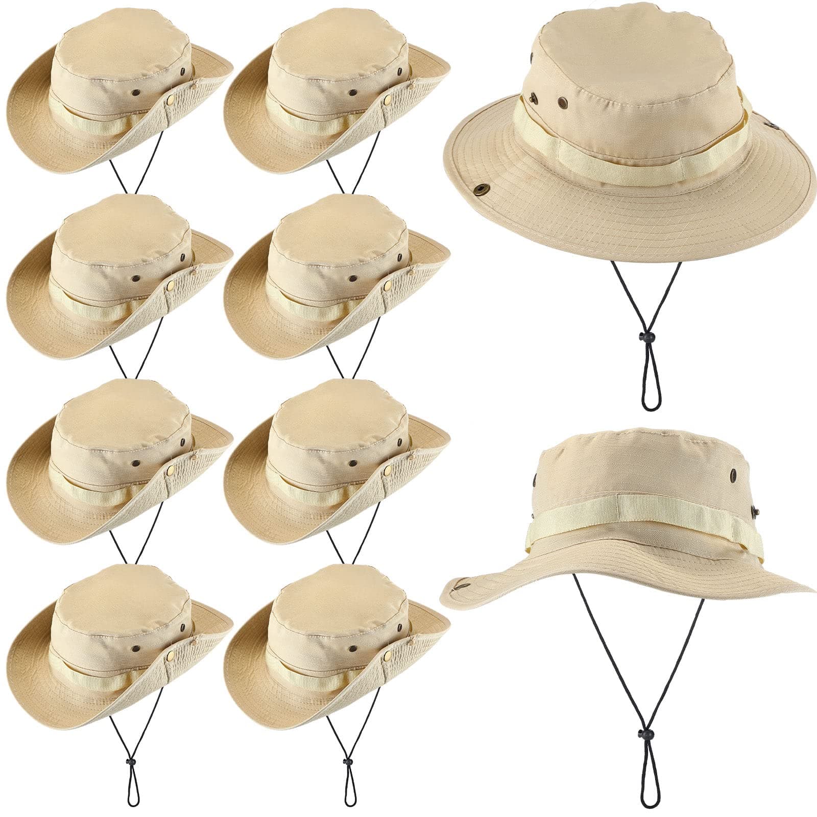 Xtinmee 10 Pcs Bucket Hat Bulk Wide Brim Boonie Hiking Fishing Safari Hat with Chin Strap for Women Men Adult Summer