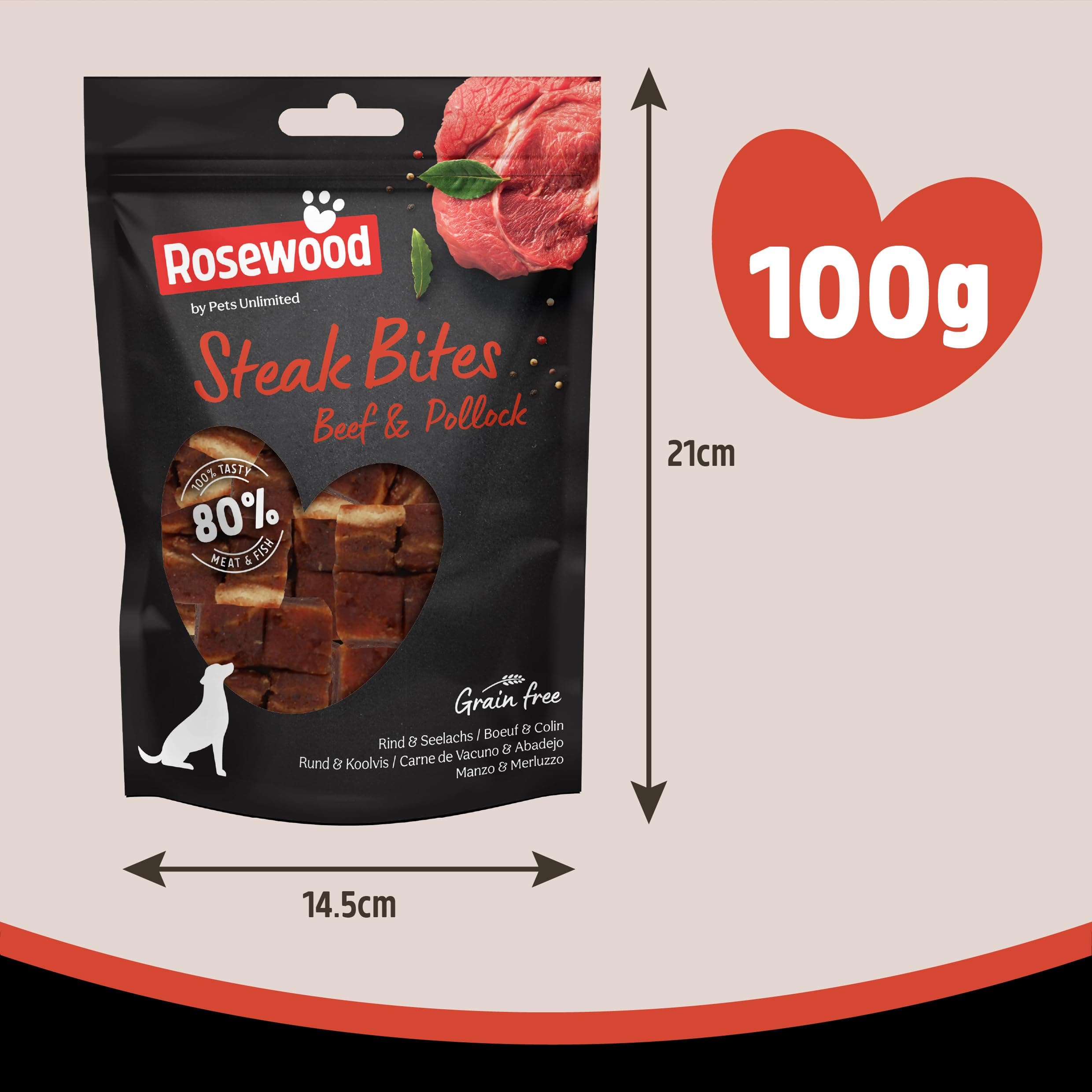 Rosewood Steak Bites Dog Treats 100g Pack