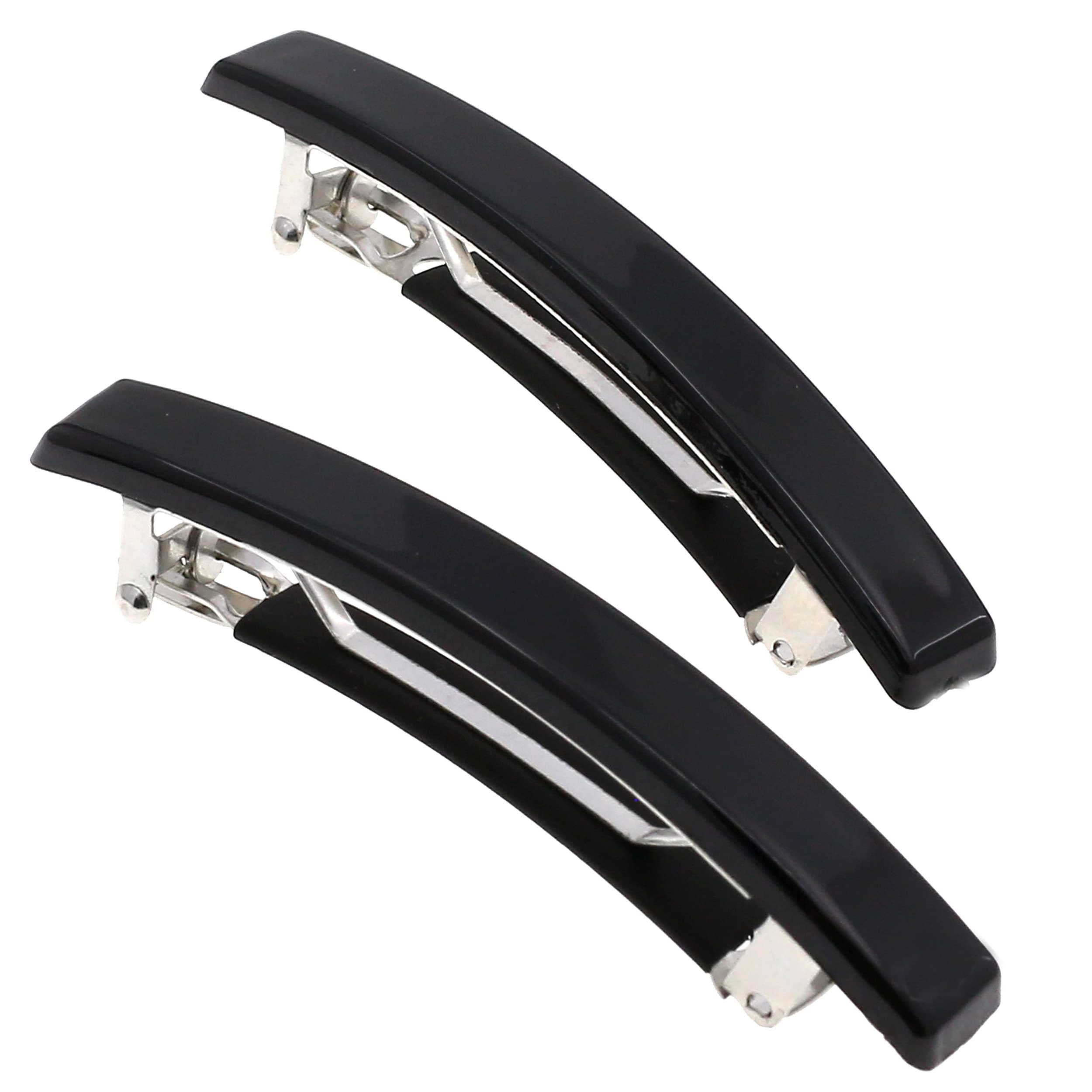 Paris AD2/2 French Hair Barrette Clip for Girls, Set of 2 Black Small Rubberized Metal Clasp Strong Hold Grip Hair Clips for Women, No Slip Styling Girls Hair Accessories, Made in France