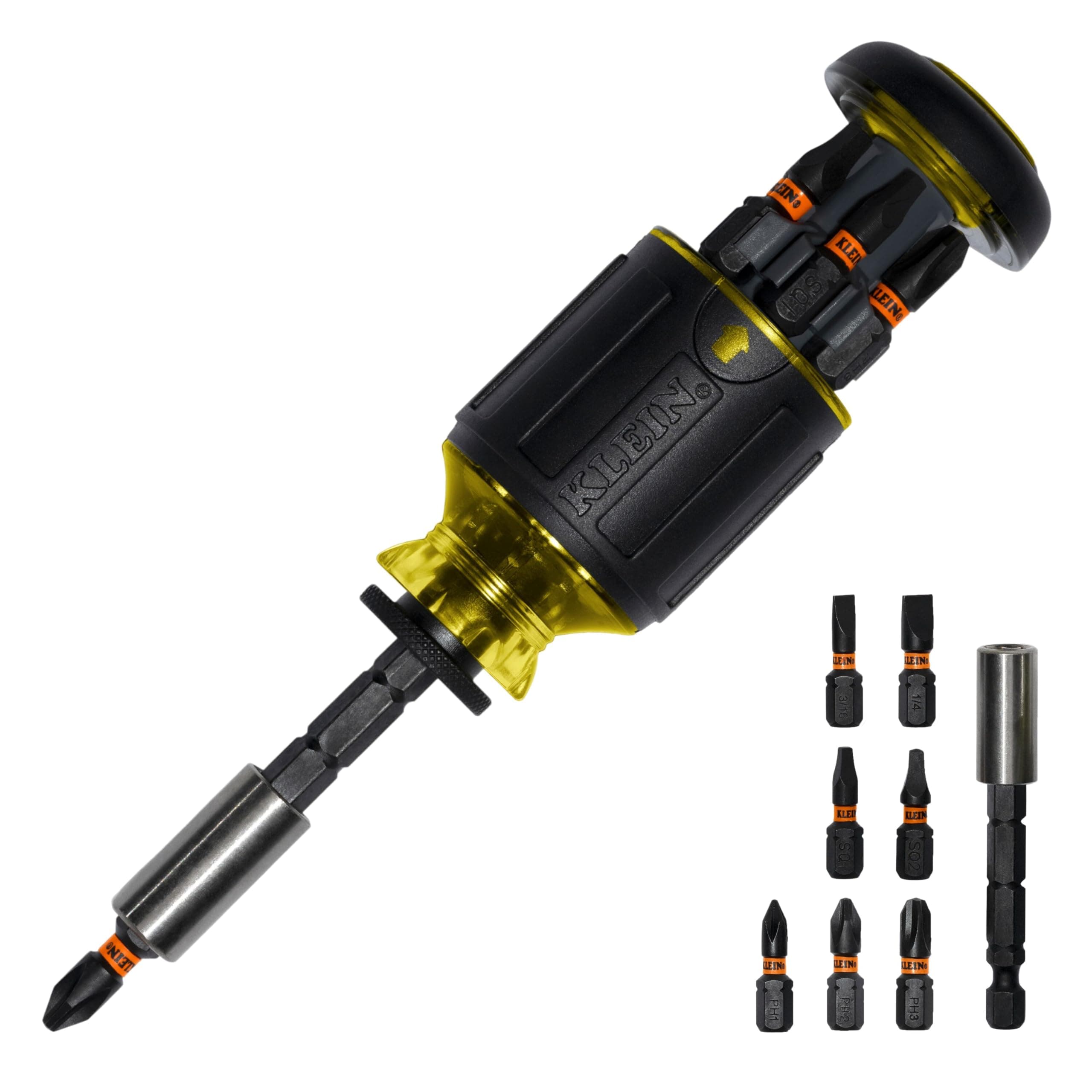 Multi-bit Stubby Screwdriver, Impact Rated 8-in-1 Adjustable Magnetic Tool with Phillips, Slotted, Square and Nut Driver