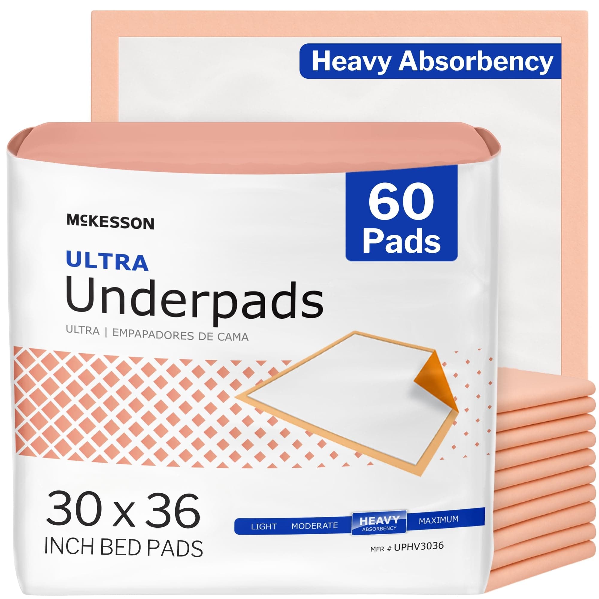 McKesson Ultra Disposable Underpad Heavy Absorbency Fluff/Polymer 30X36" UPHV3036 60 Pads