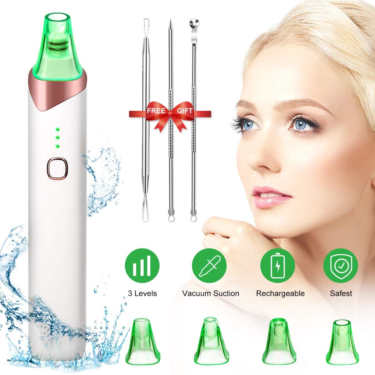 Blackhead Remover, Vacuum Blackhead Removal Peel Tool Extractor Electric Skin Pore Vacuum Cleaner, Rechargeable Suction Comedone Acne Eliminator Device for Nose Face Men Women