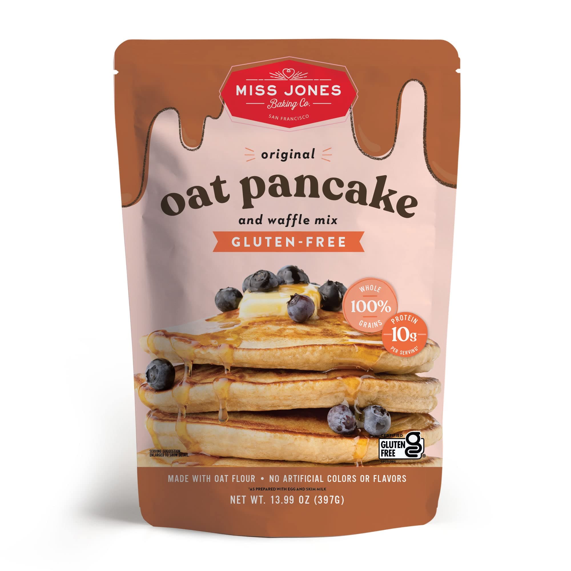 Miss Jones Baking Original Oat Pancake and Waffle Mix - Made with Oat Flour, Gluten Free, 10g of Protein, 100% Whole Grains (Pack of 1)