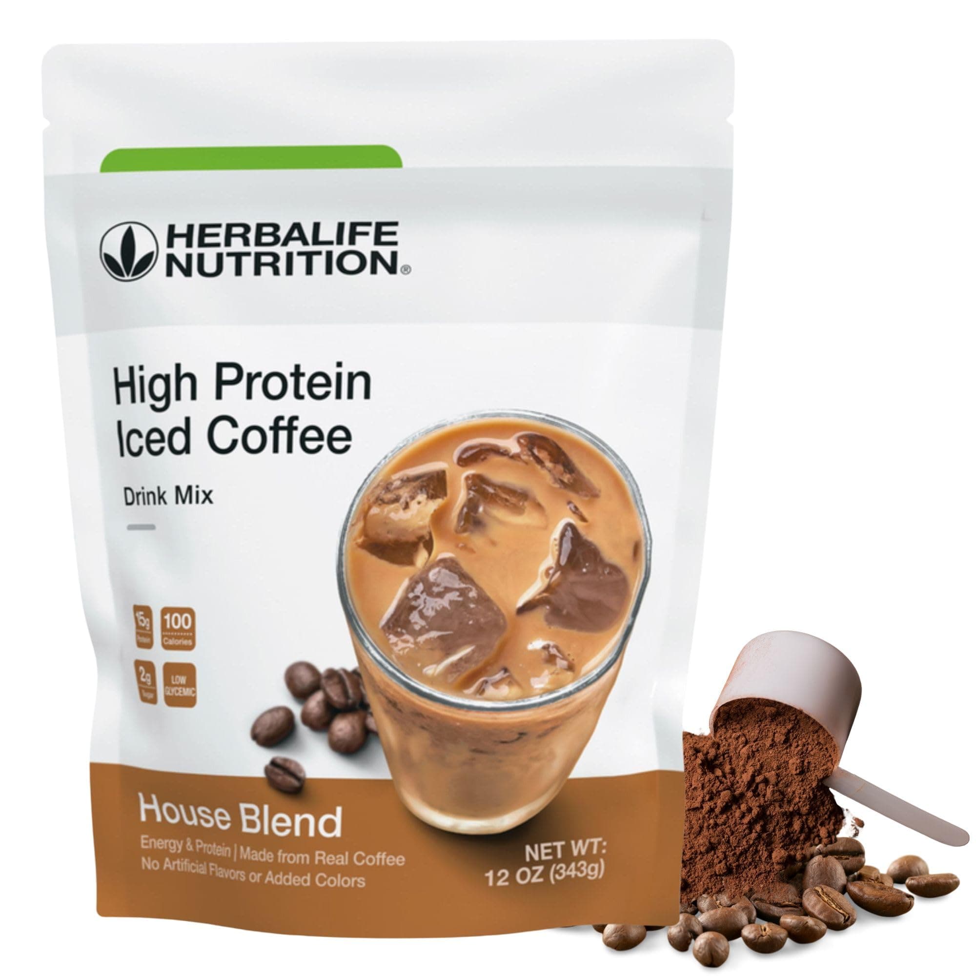 HERBALIFE NUTRITION High Protein Iced Coffee Drink Mix: (House Blend 12 oz 343g) Energy and Protein, Made From Real Coffee, 12 ounces