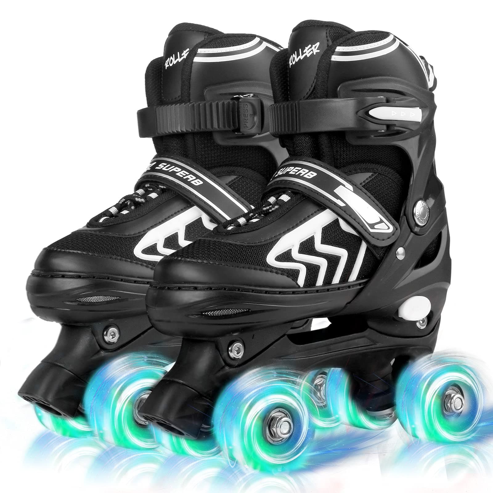 SZHZS Kids Roller Skates for Boys Girls Children Beginners, 4 Sizes Adjustable Roller Skates for Youth Big Kids for Outdoor Indoor Sports