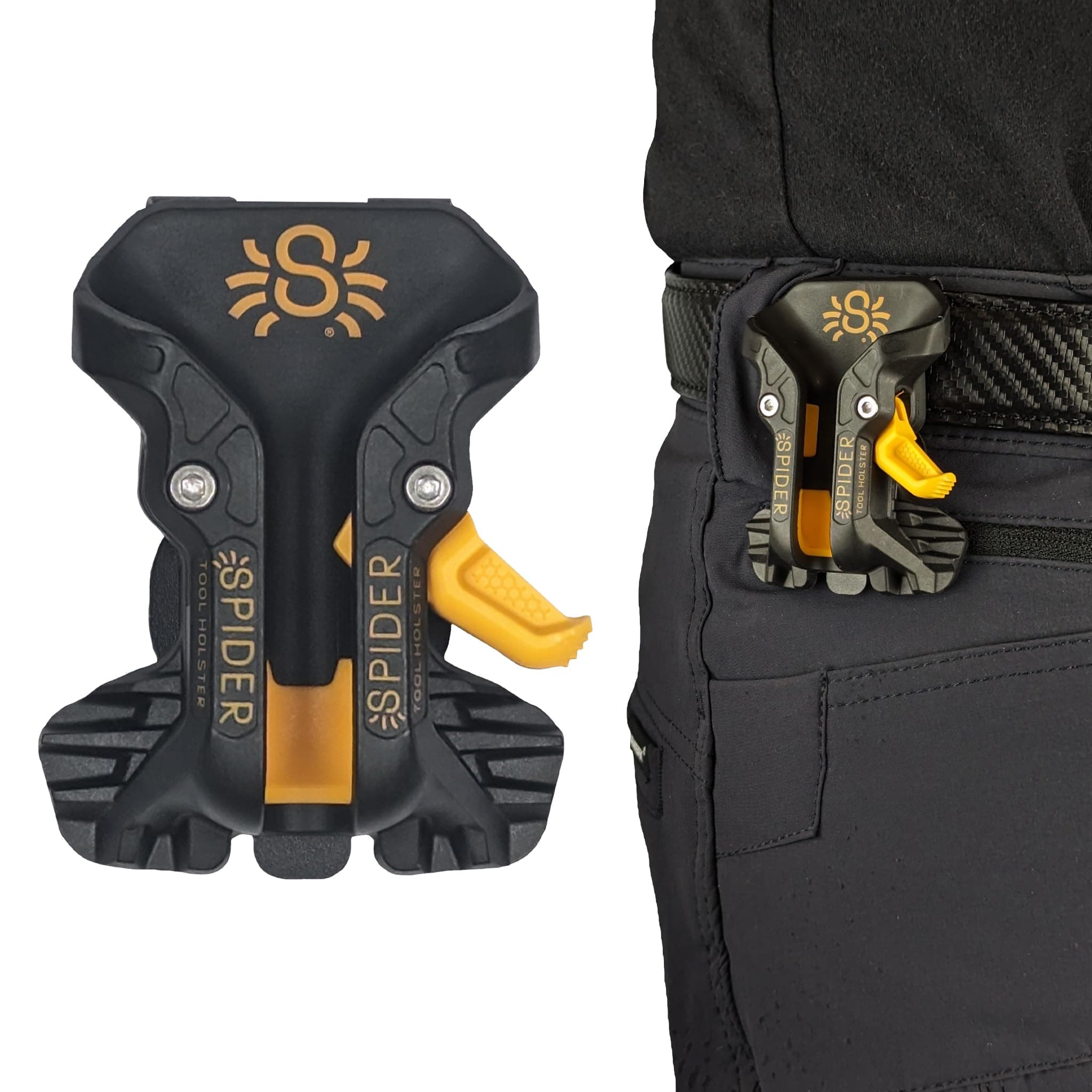 Spider Pro Tool Holster - Upgraded, Self Locking, Quick Draw Universal Tool Holder with Ambidextrous Thumb Lock - Clips onto Any Belt
