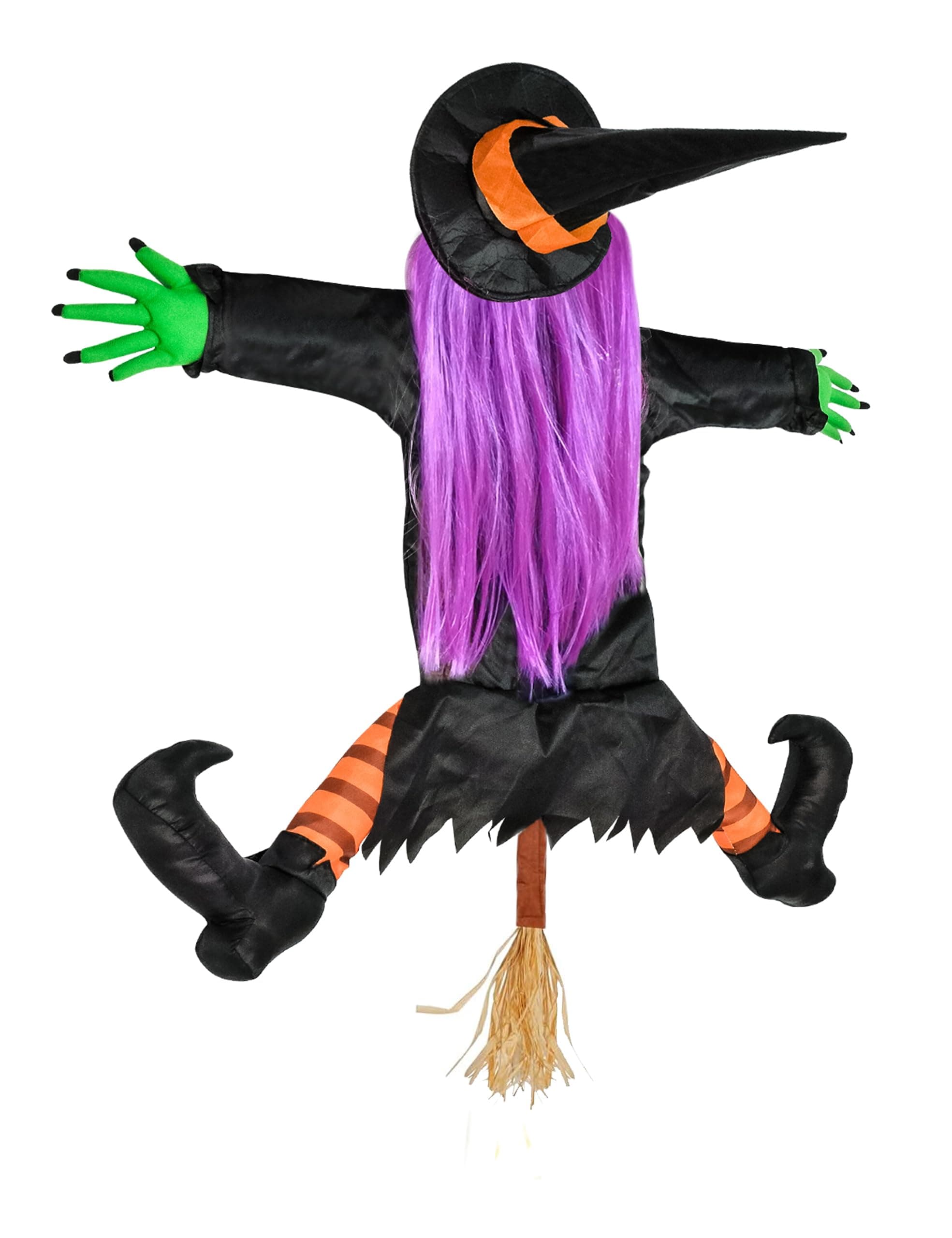 54" Crashing Witch Halloween Decoration – Flying Witch on Broom Colliding with Tree for Outdoor Yard, Porch, Garden, and Haunted House Décor – Betty Bash Large Halloween Prop