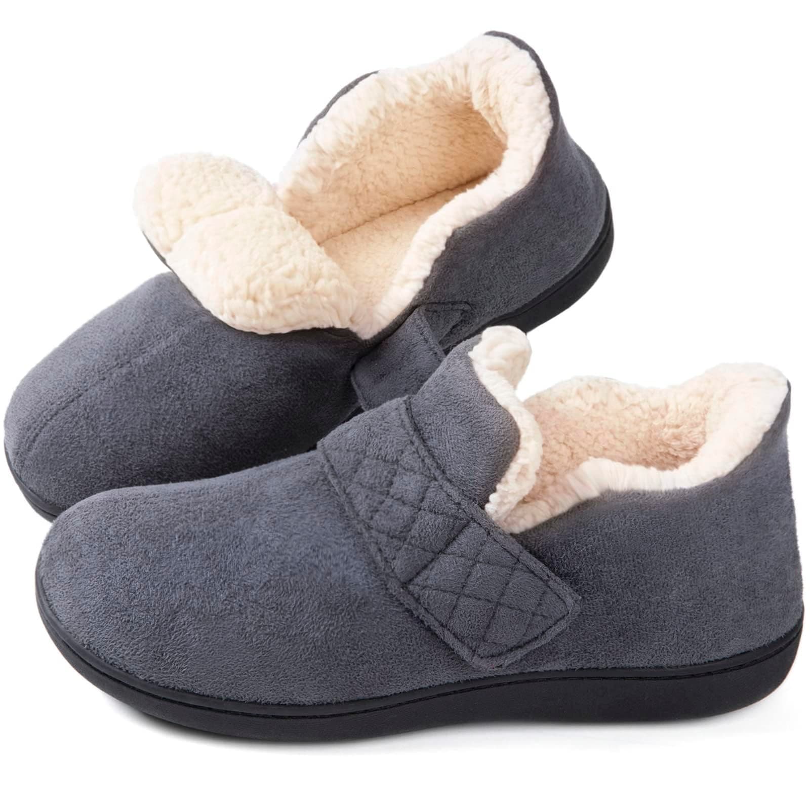Women's Adjustable House Shoes Slippers Indoor Outdoor with Memory Foam, Warm Winter Fuzzy Lined Home Slippers