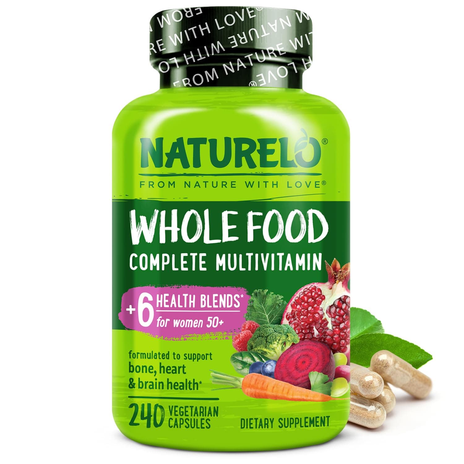 Whole Food Multivitamin for Women 50+ (Iron Free) with Vitamins, Minerals, & Organic Extracts - Supplement for Post Menopausal Women Over 50 - No GMO - 240 Vegan Capsules