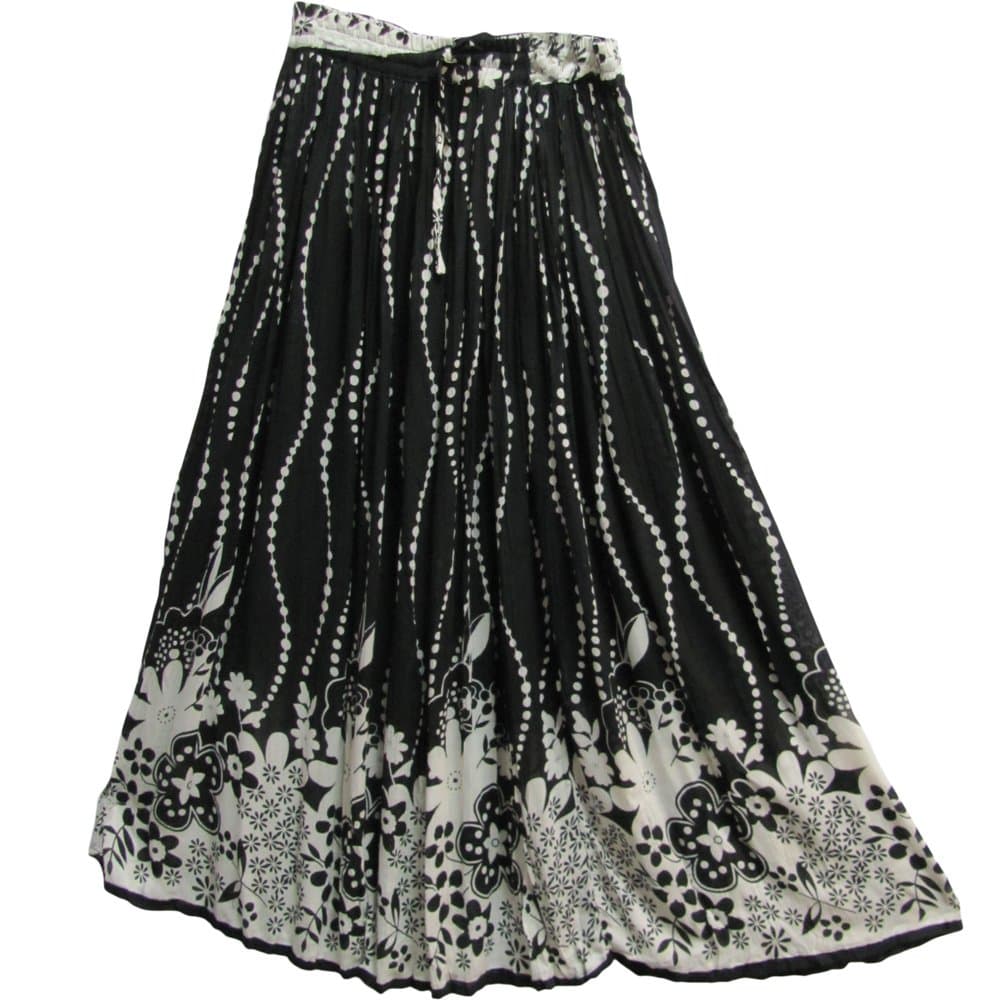 Yoga Trendz Indian Black & White Floral Print Bohemian Broomstick Long Gypsy Skirt No58