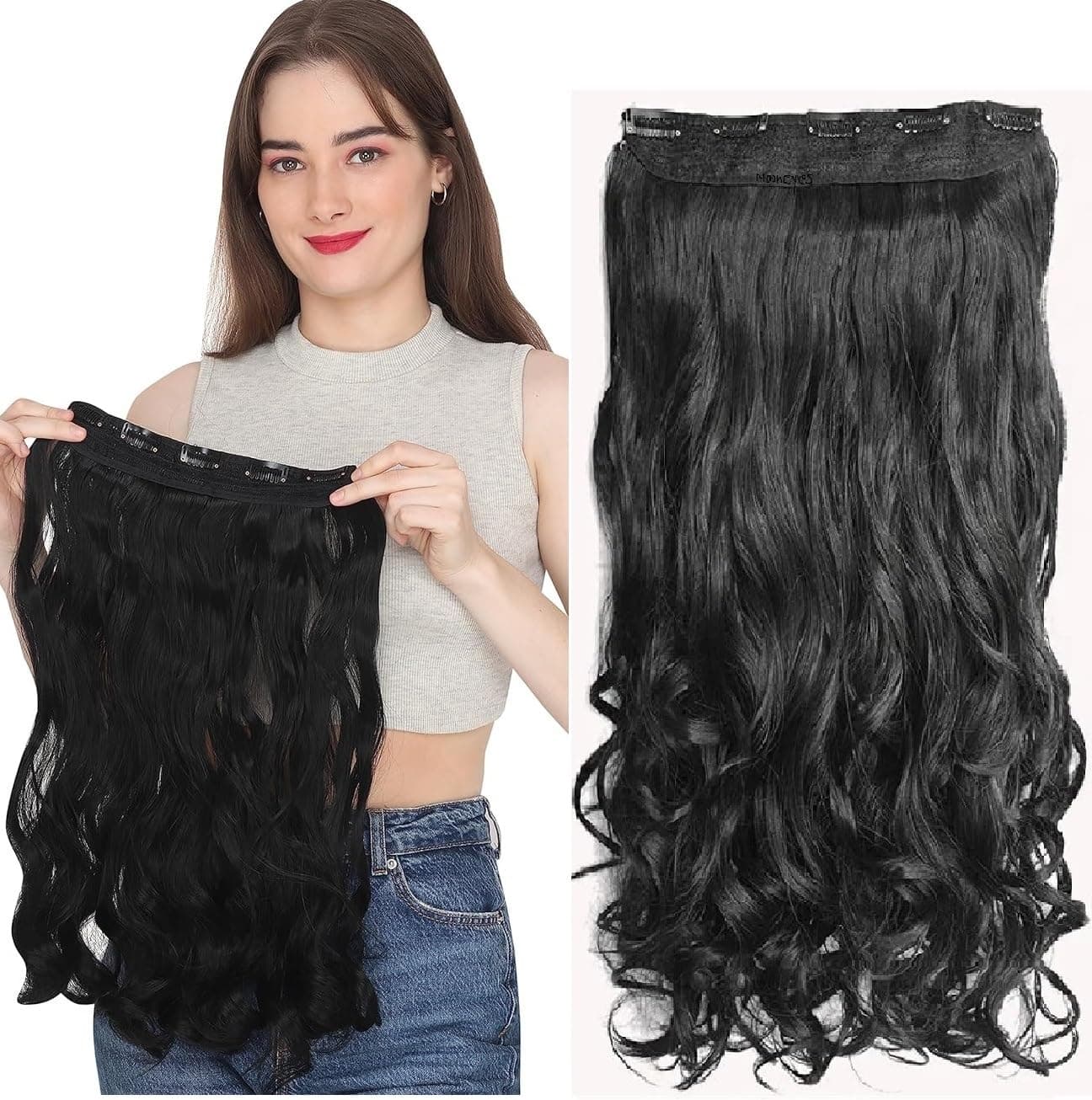 Curly Black Hair Extension For Women and Girls in 5 Clips, 24 inch