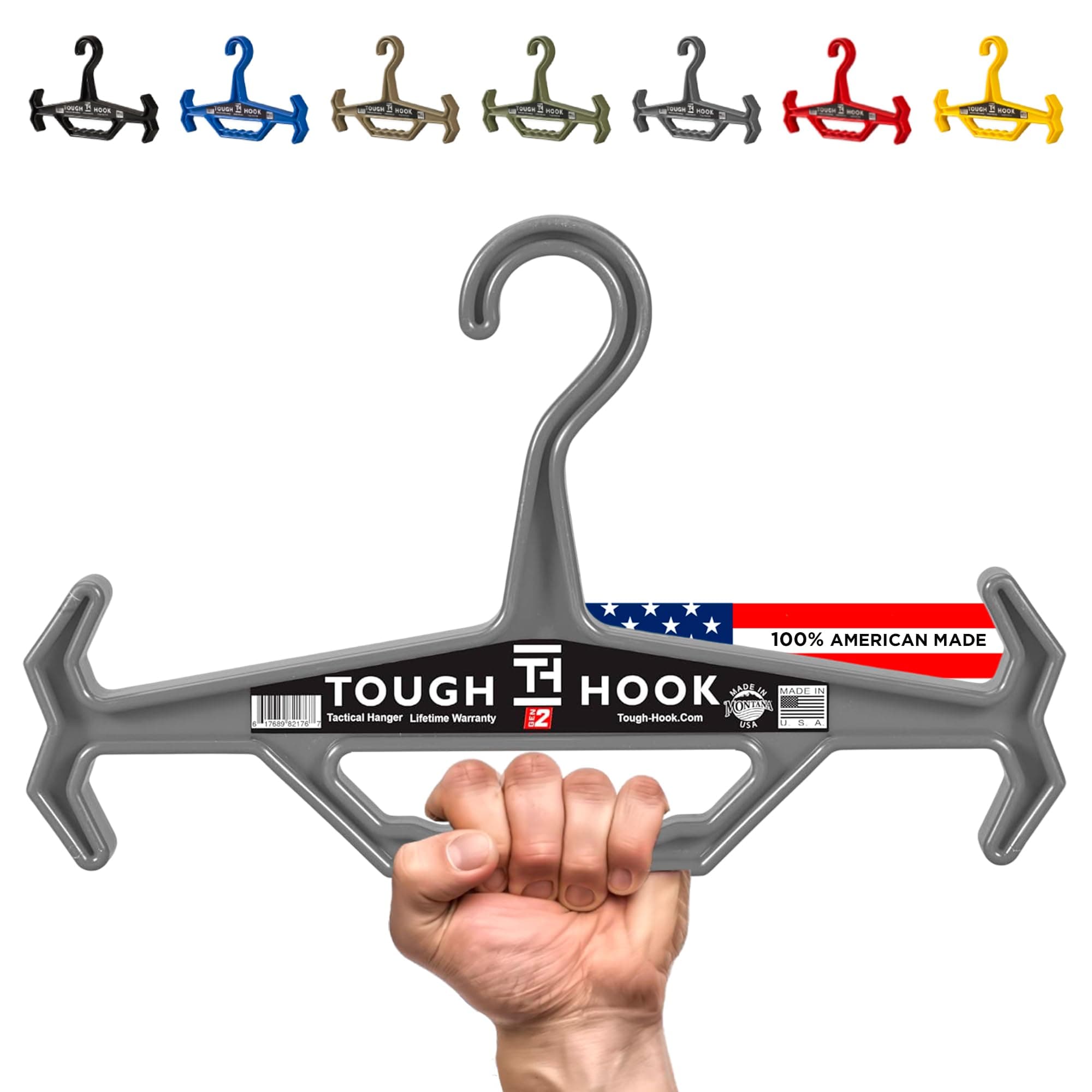 Tough Hook Original Heavy Duty Hangers – The Superhero of Hangers USA-Made, Anti-Slip ABS Resin Tactical Hanger for Police Gear, Scuba Gear & Dive BCD – DuraResin 200-lb Cap Wetsuit Hanger, 1 Gray