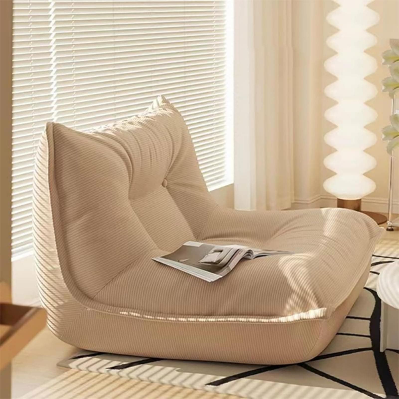 Caterpillar Bean Bag Chair Furniture Sofa Couch Lounge Reading for Living Room Home Decorative Upholstered Side Chairs Modern Armless Accent Chairs (Khaki)