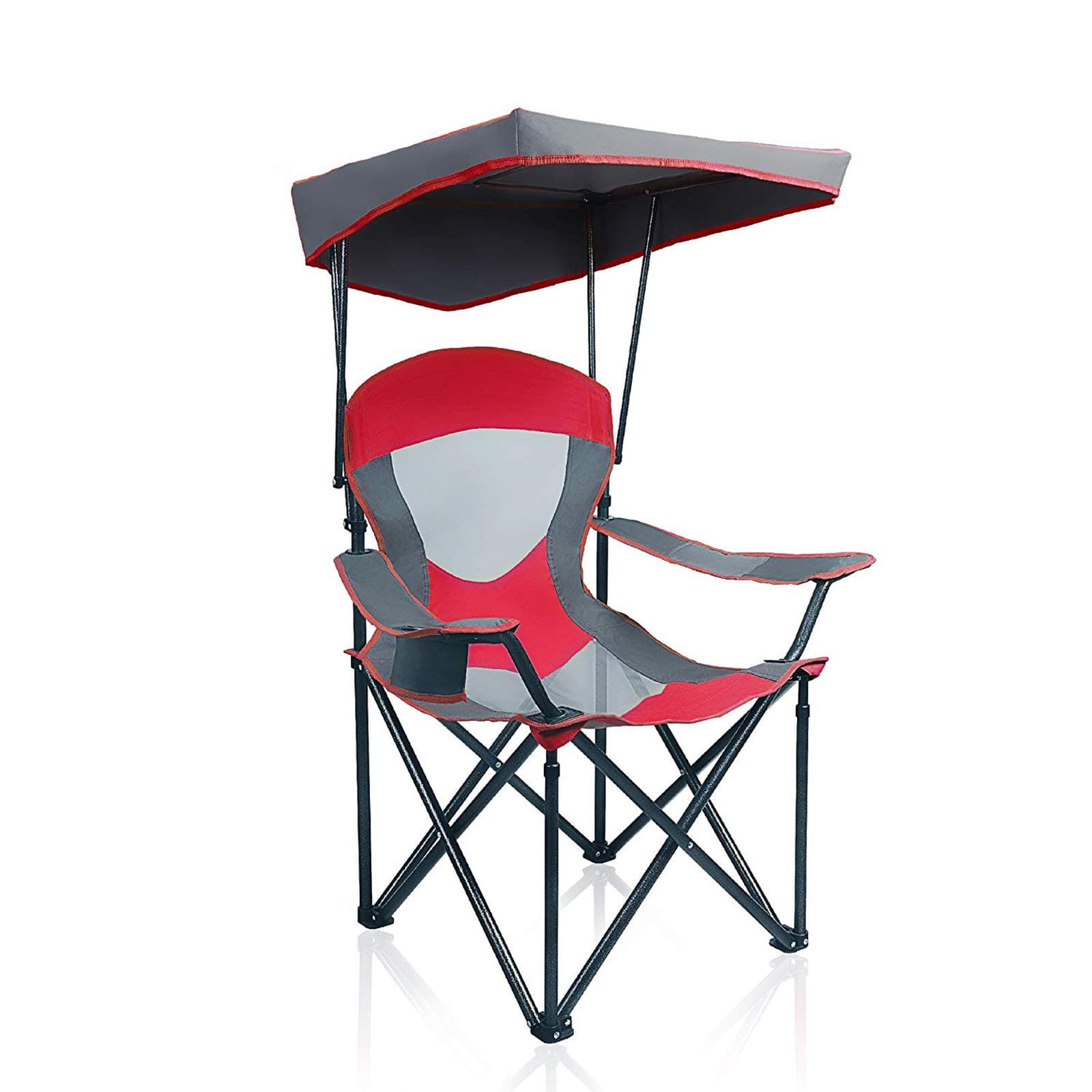 Heavy Duty Canopy Camping Chair, 350 lbs Capacity Oversized Folding Chair with Adjustable Sunshade, Portable Sunshade Chair with Cup Holder for Beach, Fishing, Outdoor