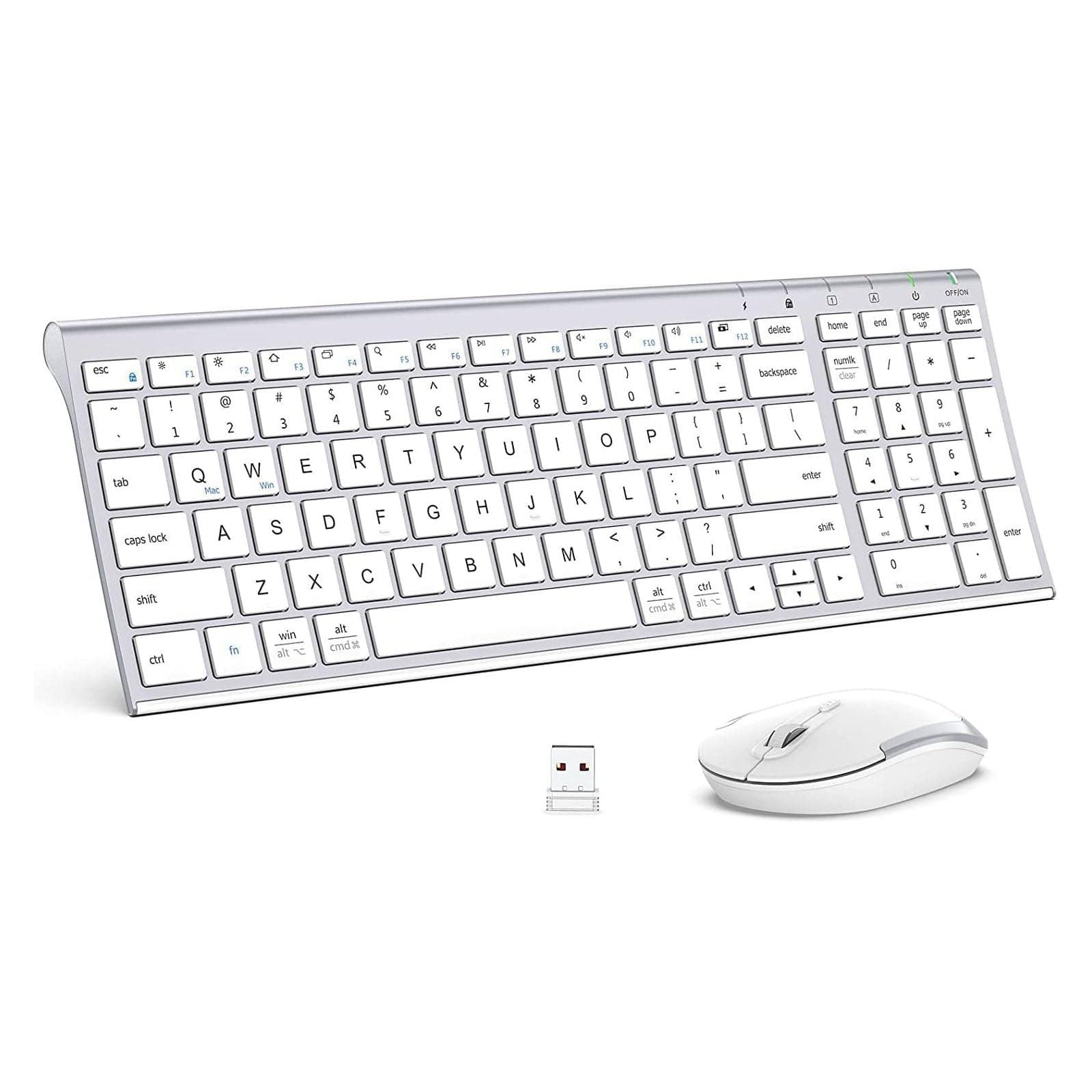 - iClever Wireless Keyboard & Mouse Combo GK03-2.4G Portable Wireless Keyboard Mouse with Rechargeable Battery, Ergonomic Design, Full Size, Slim & Thin, Stable Connection, Adjustable DPI, Silver/White