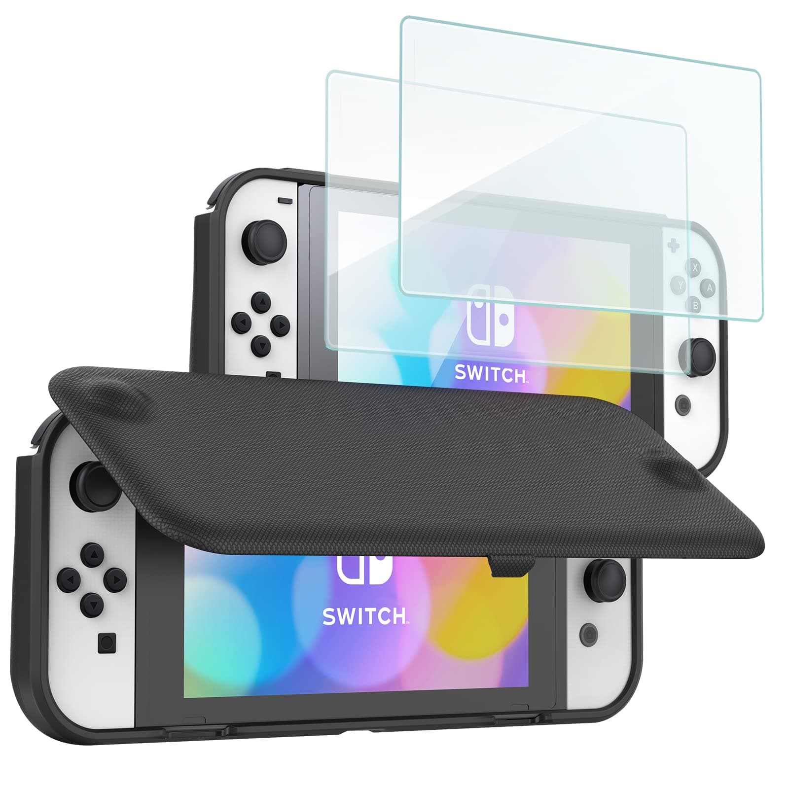ProCase Flip Cover Case for Nintendo Switch OLED 2021 with 2 Pack Tempered Glass Screen Protector Slim Soft Cover Anti-Scratch Protective Case for Nintendo Switch OLED 2021