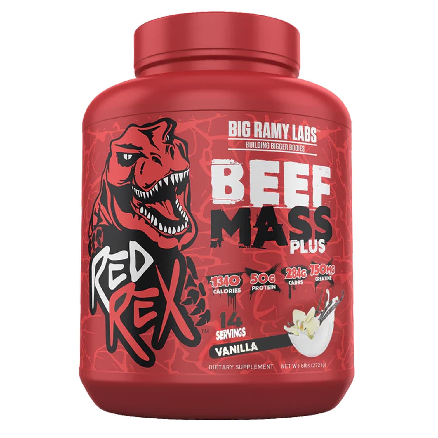 Red Rex Beef Mass Plus - Vanilla, 6 LB | High-Calorie Weight Gainer for Size, Strength, and Muscle Building