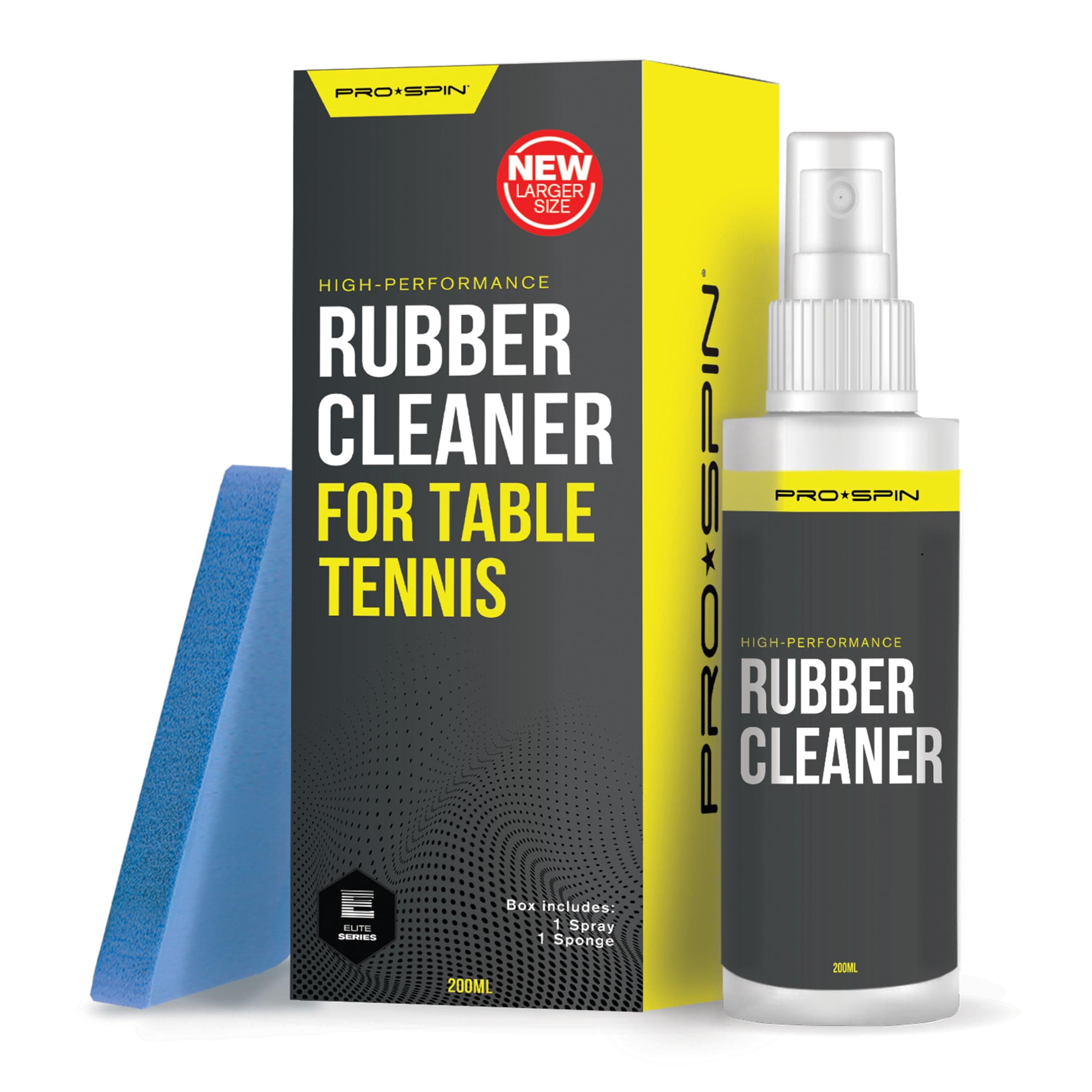 PRO-SPIN Table Tennis Bat Cleaner - High-Performance Cleaning Kit | 200ml Table Tennis Rubber Cleaner | Sponge Included | Eliminate Dirt & Dust | Preserve Rubber & Restore Tackiness