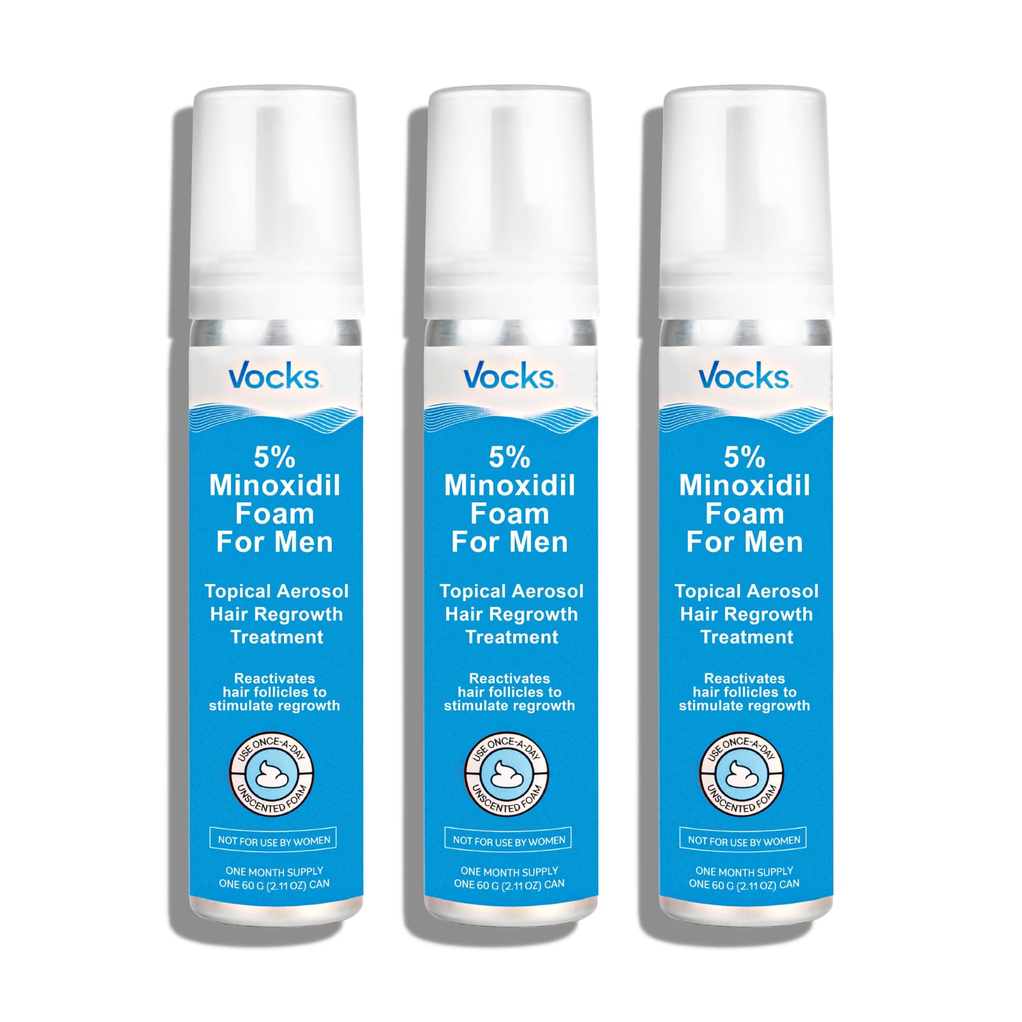 Vocks 5% Minoxidil Foam for Men - Extra Strength Clinically Proven - Unscented Hair Regrowth Treatment - Dermatologist recommended - Anti Hair Loss and Promotes Thicker Fuller Hair - 3 month supply