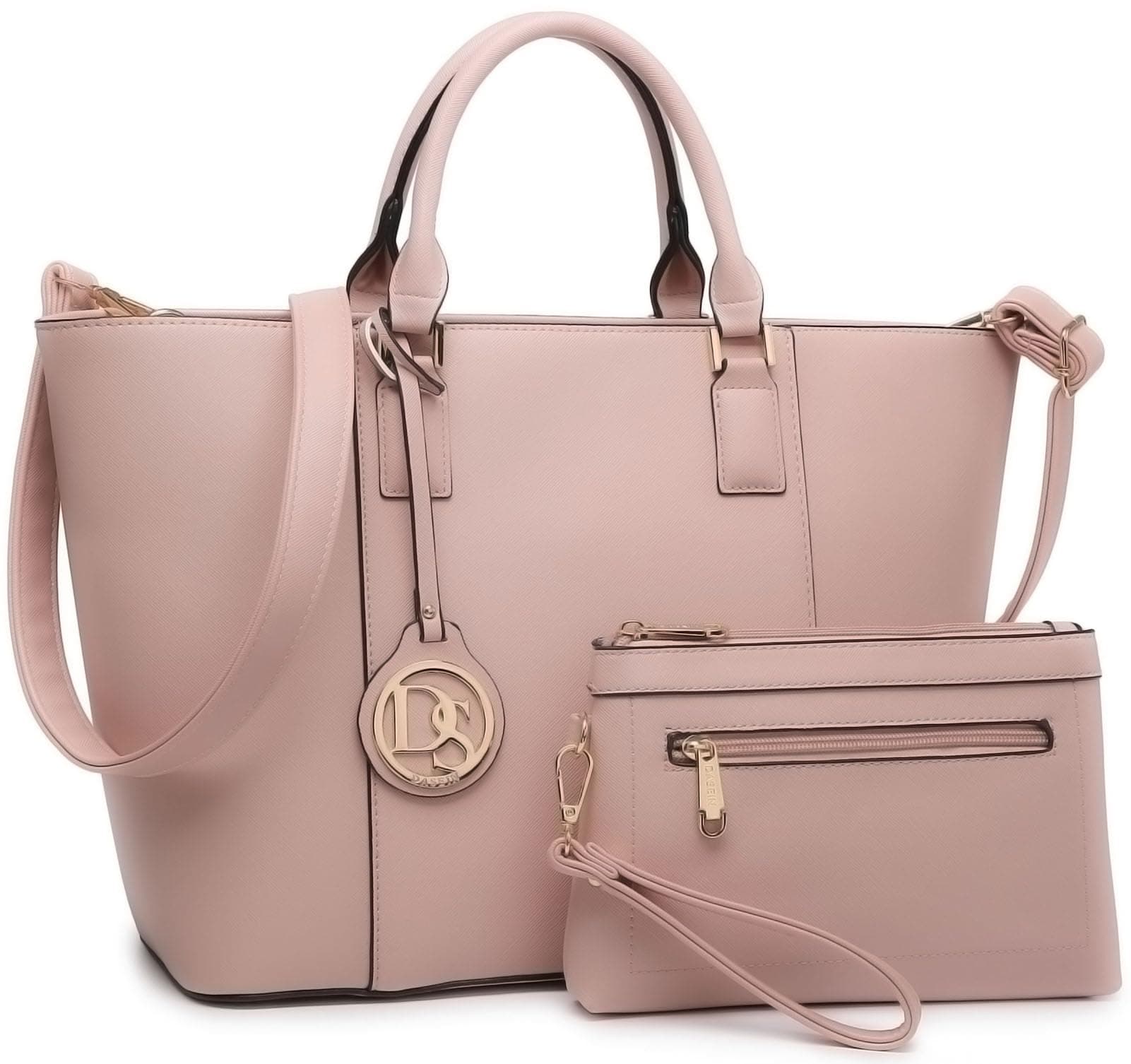 Dasein Two Tone Purses and Handbags for Women Tote Bags with Matching Wallet and Shoulder Strap, Solid Pink, L