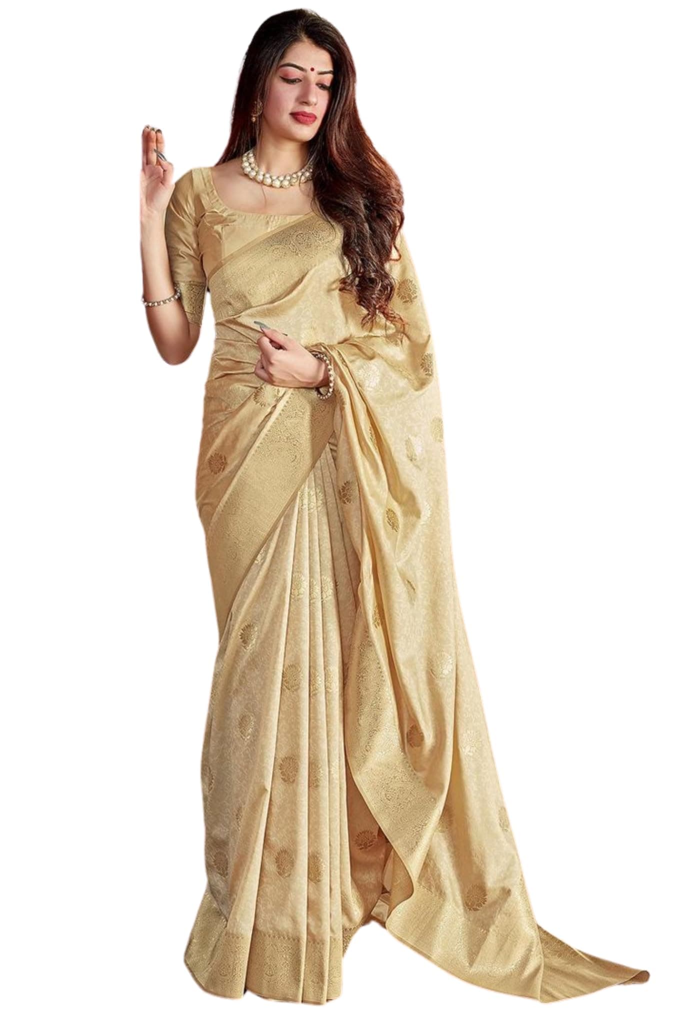 Women's Kanjivaram Soft Silk Saree With Blouse Piece (Gold) 6.3metres