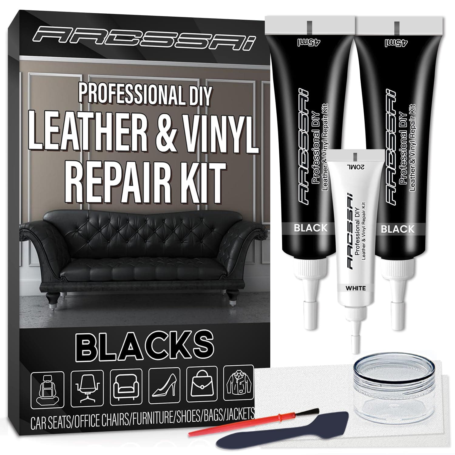 ARCSSAI ARCSSAL Black PU Leather Repair Kit for Furniture