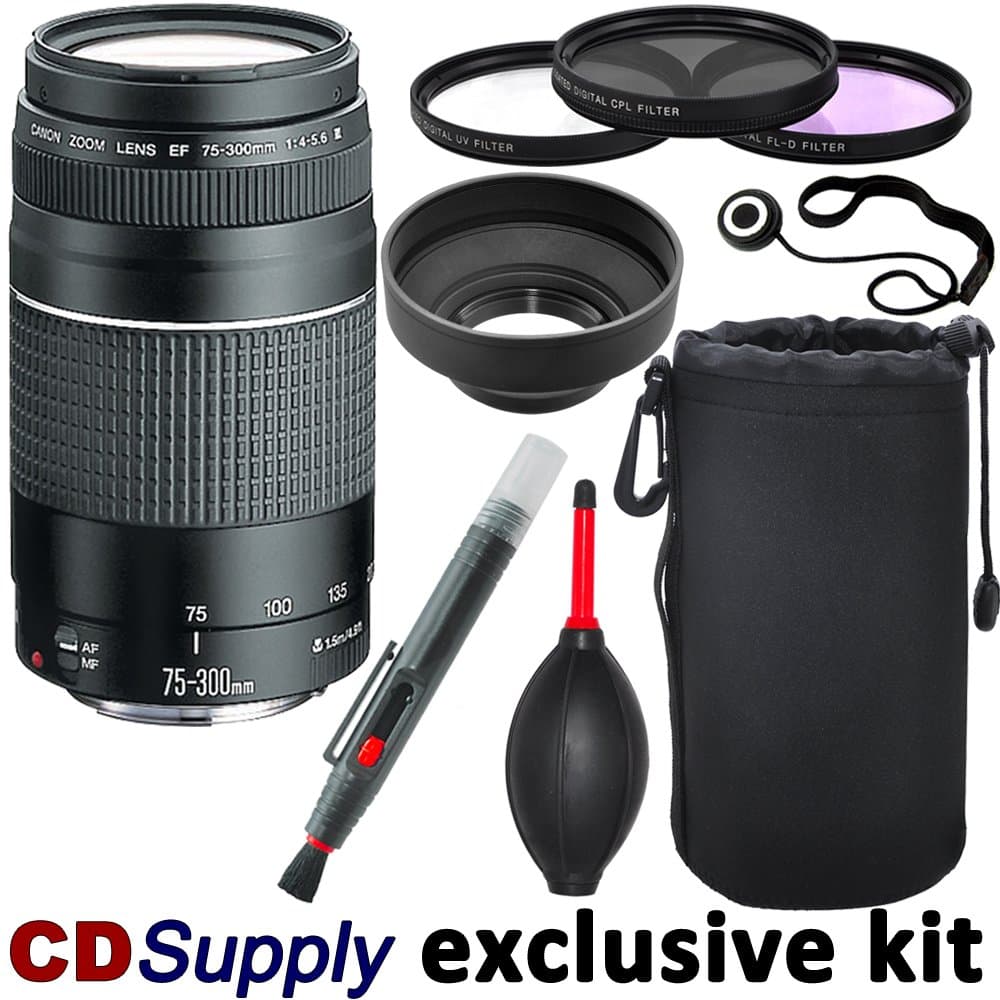 Canon EF 75-300mm f/4-5.6 III Telephoto Zoom Lens for Canon SLR Cameras, includes; 9pc CD Supply Accessory Kit