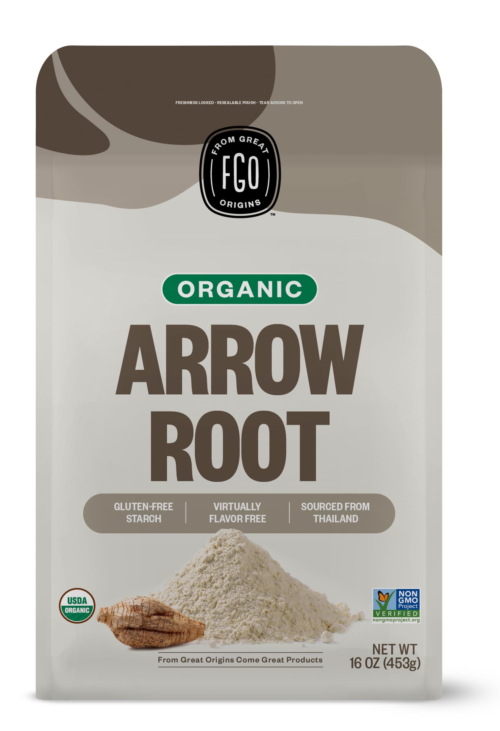 FGO Organic Arrowroot Powder (Flour), From Thailand, 16 Ounce, Packaging May Vary (Pack of 1)