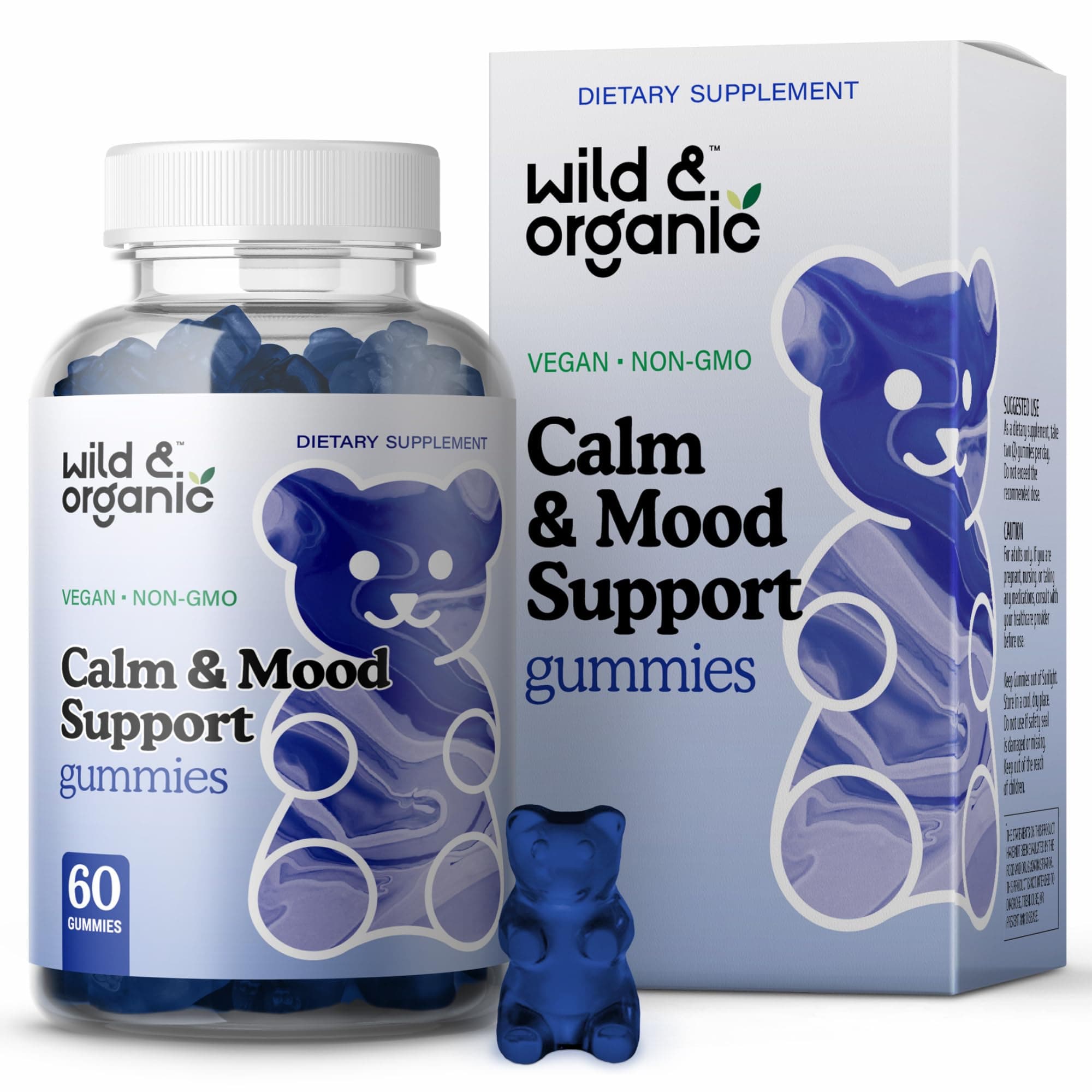 Wild & Organic Calm & Mood Gummies - Mood Support Supplement - Calming Chews w/Ashwagandha Root, Rhodiola Rosea, Lemon Balm - Ashwagandha Supplements Gummies - 60 Count