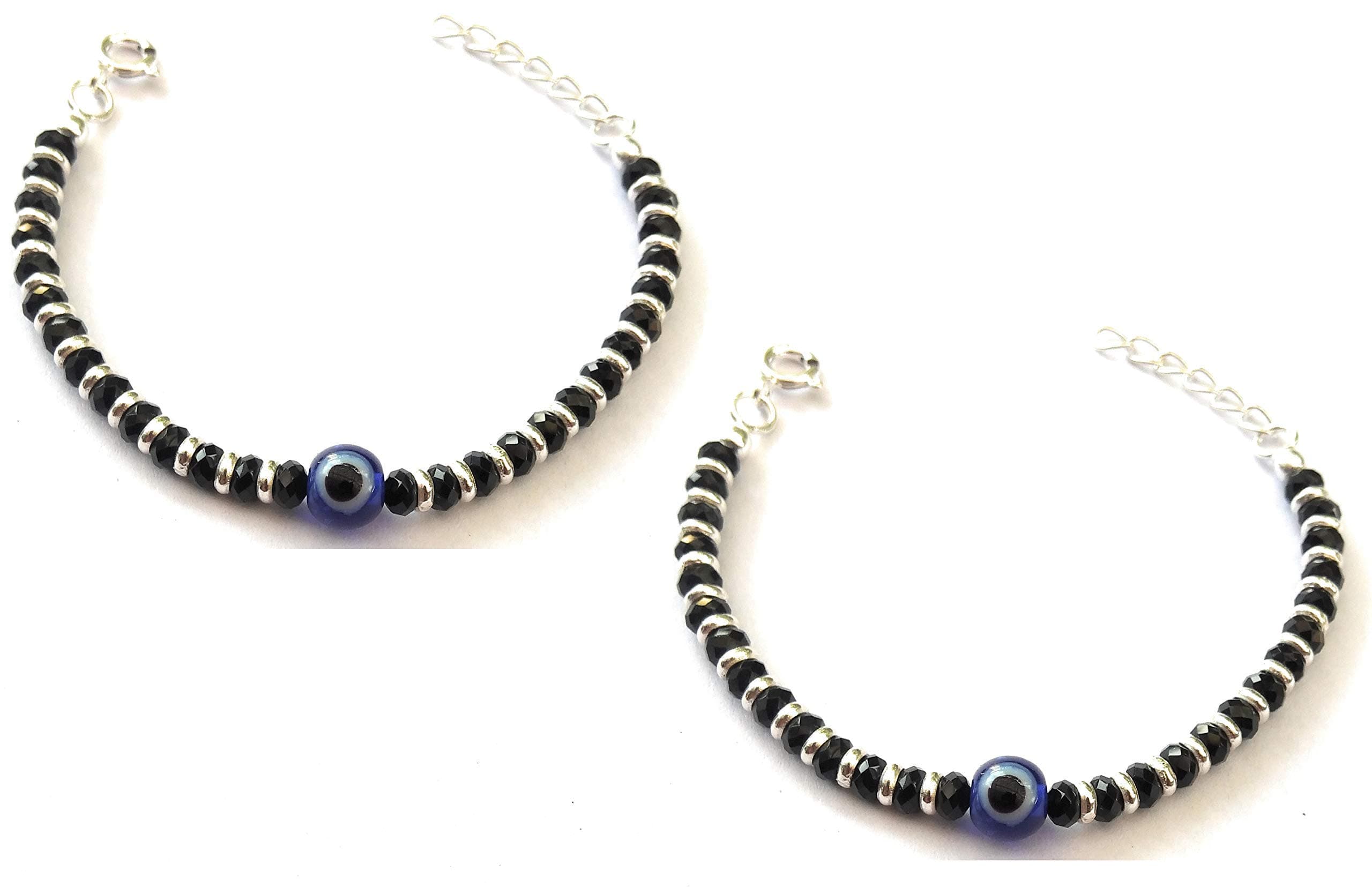 JEWELLERS 925 Sterling Silver Charm Evil Eye Nazariya Bracelet with Black & Silver Beads (Crystal) for Baby Boys & Girls(4.5 inch + Adjust) (KIDS EVIL EYE)