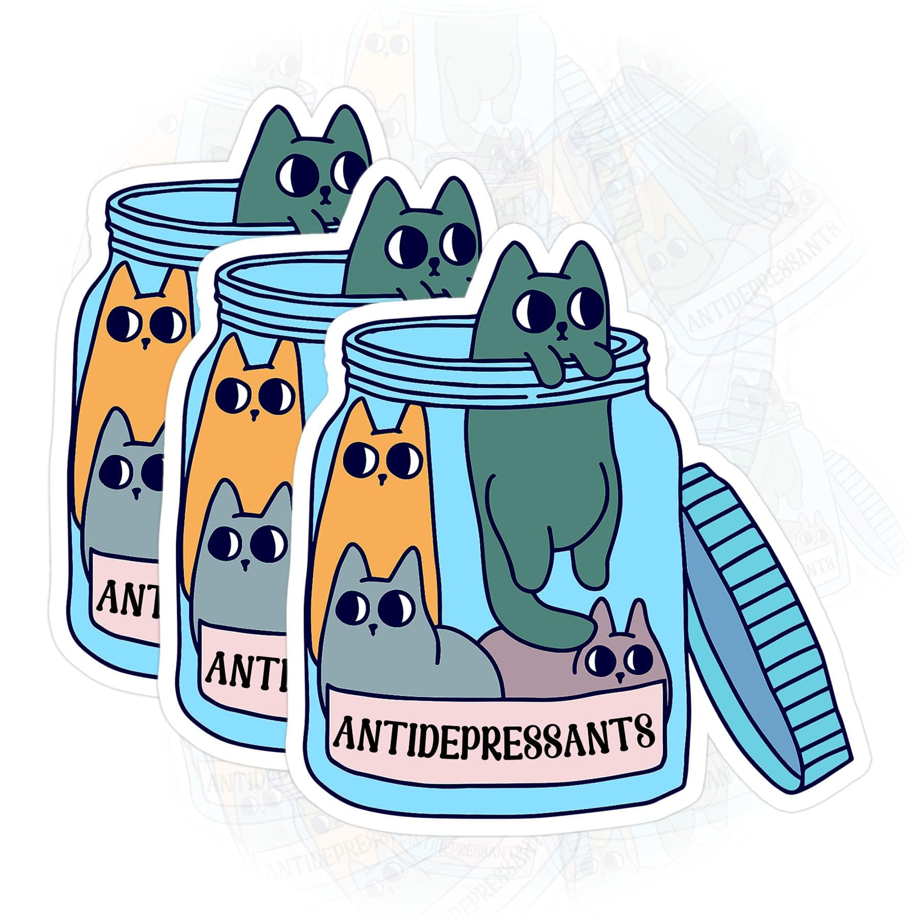 (3PCS) Cat Antidepressant Sticker Health Awareness, I Love My Cat Sticker Cute Cat Love Medicine Die-Cut Waterproof Vinyl Stickers for Hard Hat Laptop Water Bottle Phone Case Car Girl Boy (2 Inches)