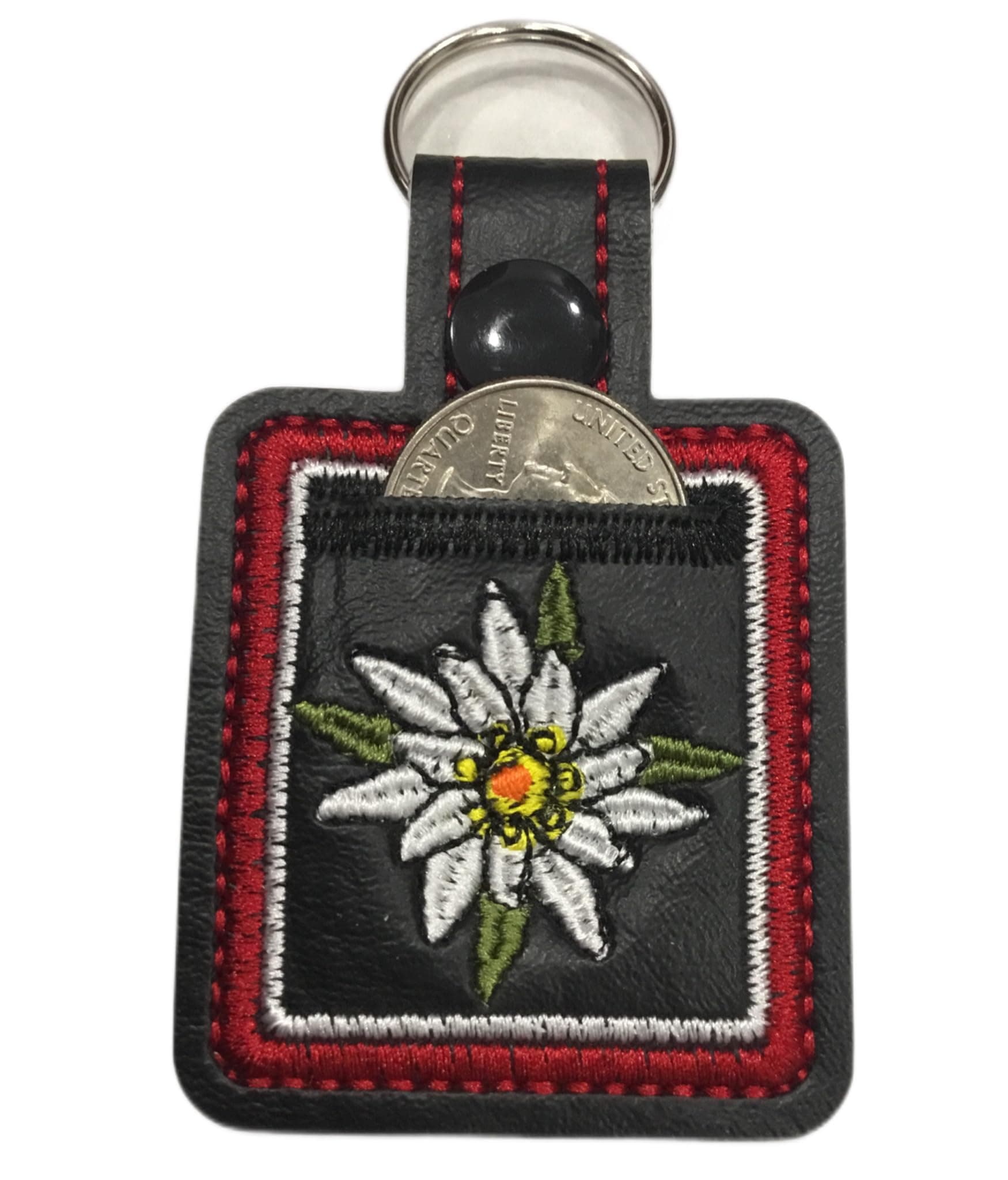 Aldi quarter holder Edelweiss Flower embroidery keychain quarter keeper embroidered handmade key fob for Aldi shopping cart.