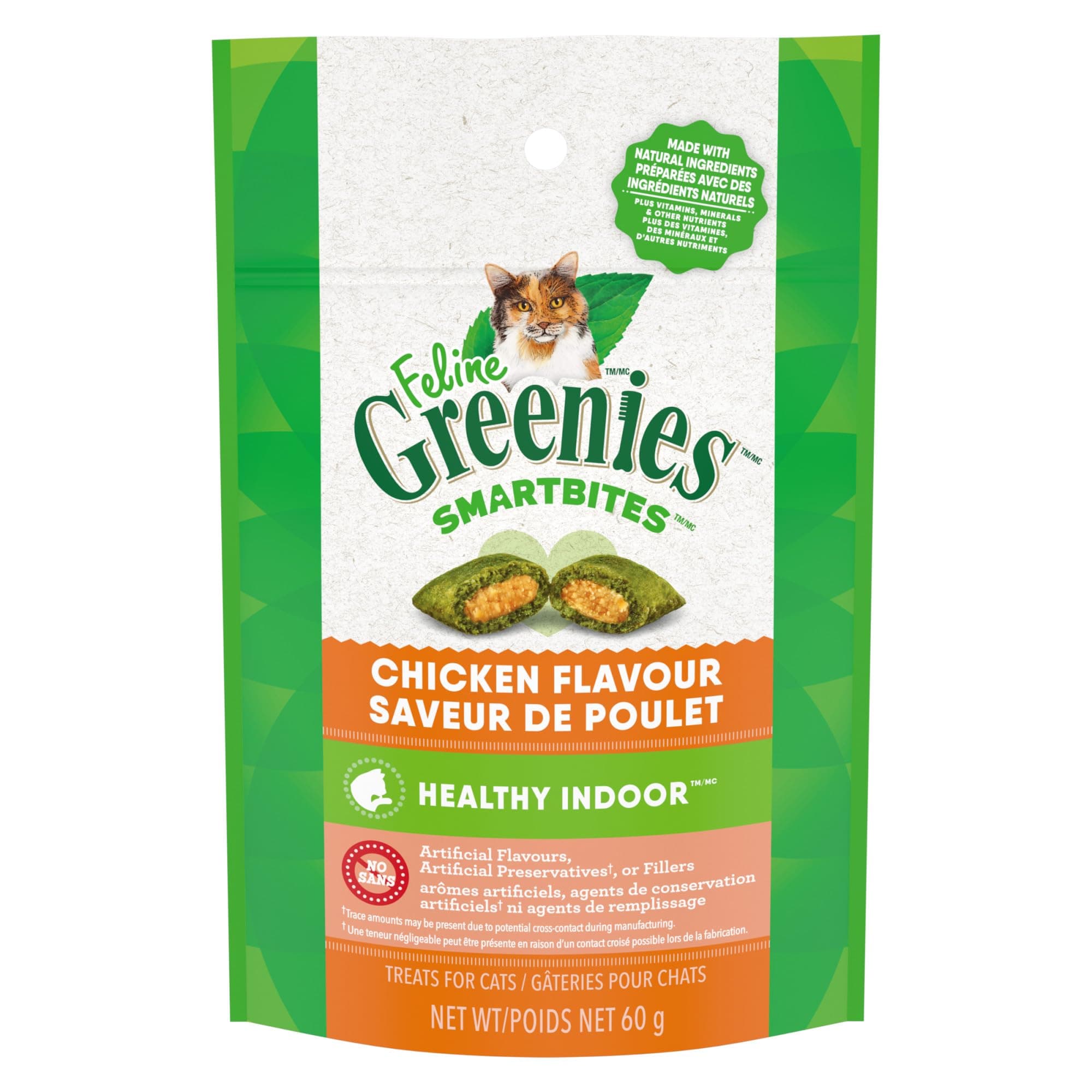 Greenies Feline Smartbites, Cat Treats Healthy Recipe, Indoor Cat Treats, Chicken Flavor, 2.1 oz. Pack