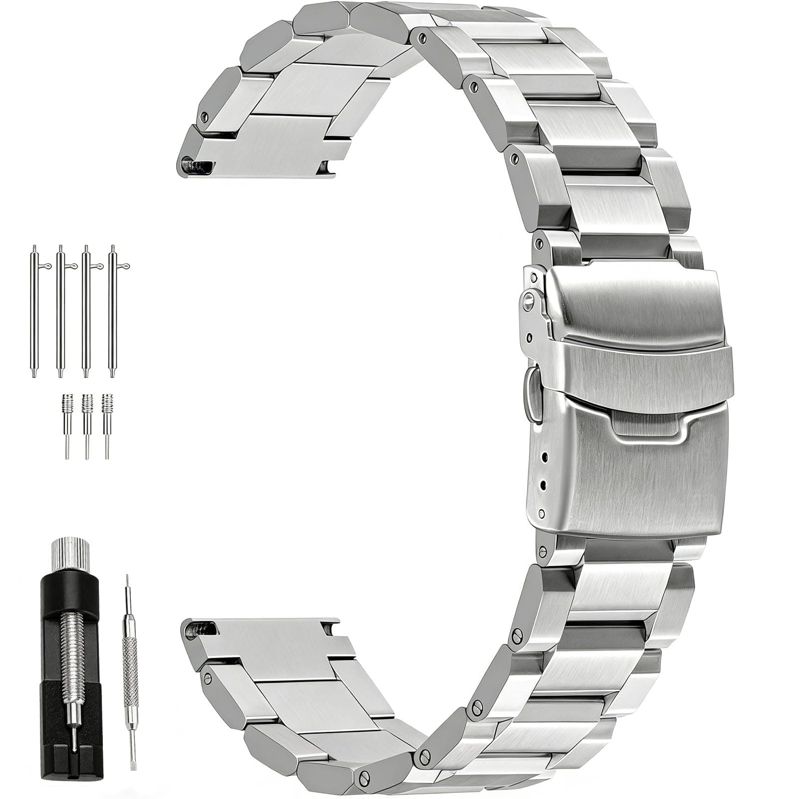 18mm 20mm 21mm 22mm 24mm 26mm Classic Stainless Steel Watch Band Silver Black Grey Blue Gold Brushed Metal Watch Strap for Women Men Watch Replacement Band Double Buckle