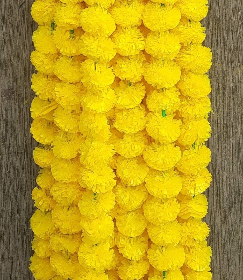 Lemon Yellow Marigold Garland for Indian/American Wedding Party Mantle Decoration, Faux Garlands for Diwali, House Warming Decoration, Spring Bush Floral for DIY Backdrops!