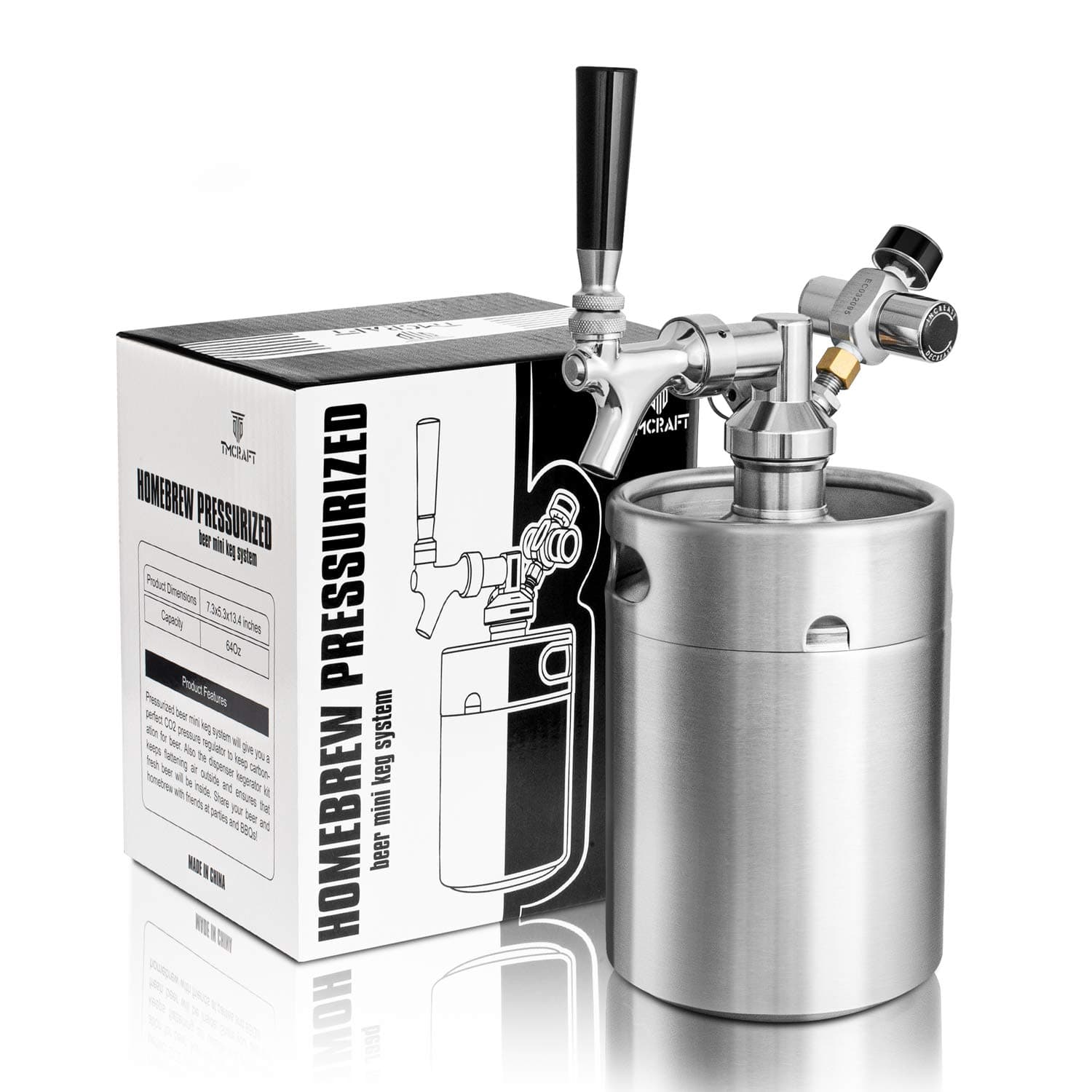 64oz Pressurized Mini Keg Growler, Portable Stainless Steel Home Keg Kit System with Updated Co2 Regulator Keeps Fresh and Carbonation for Homebrew, Craft and Draft Beer