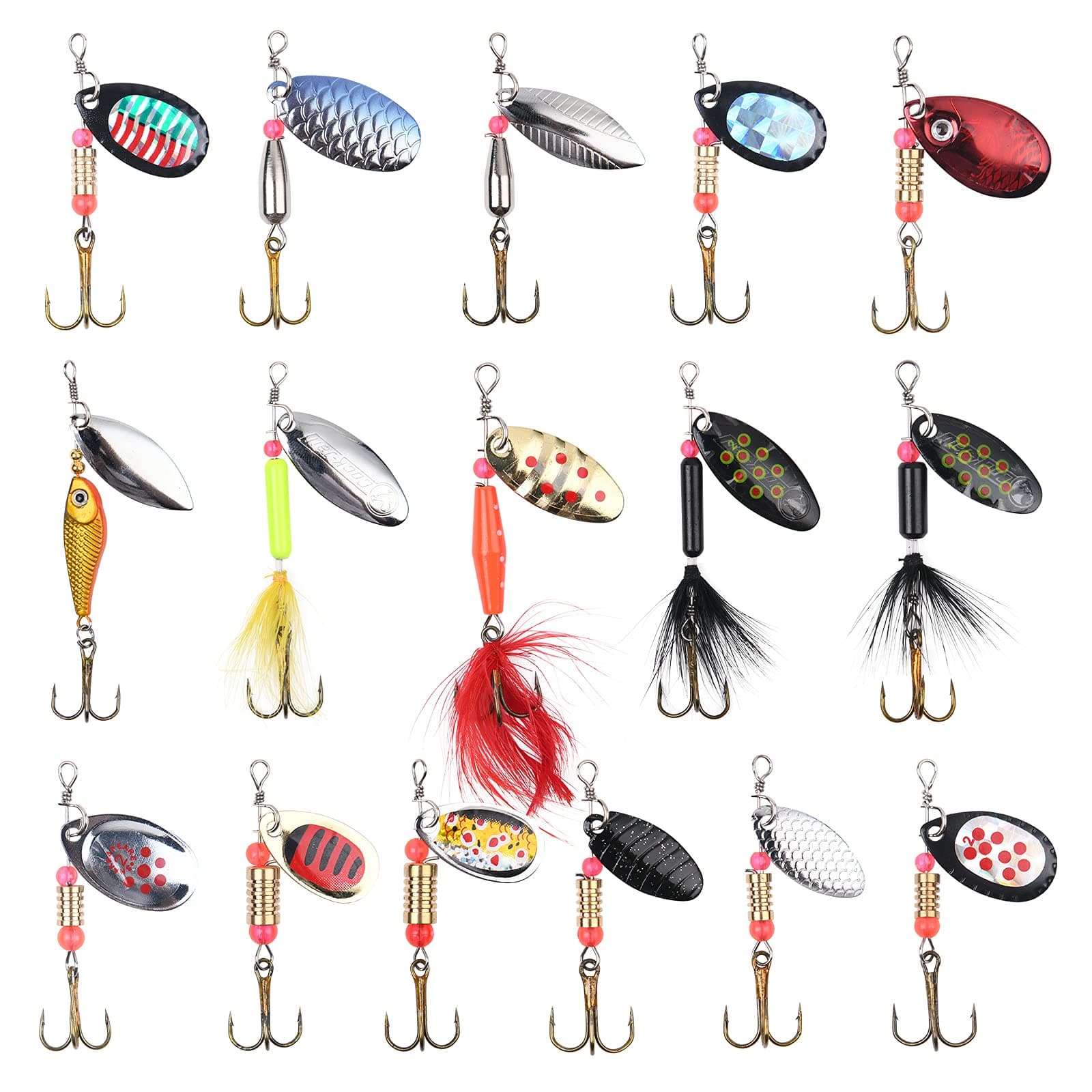 Fishing Lures Set, 16 Pcs Fishing Baits Kit Fishings Lures Mixed Including Spinners, Jig Hooks, Bait, Sequins Spinner Fishings Lure with Hook, Lifelike Rotating Metal Fishinge Bait Set