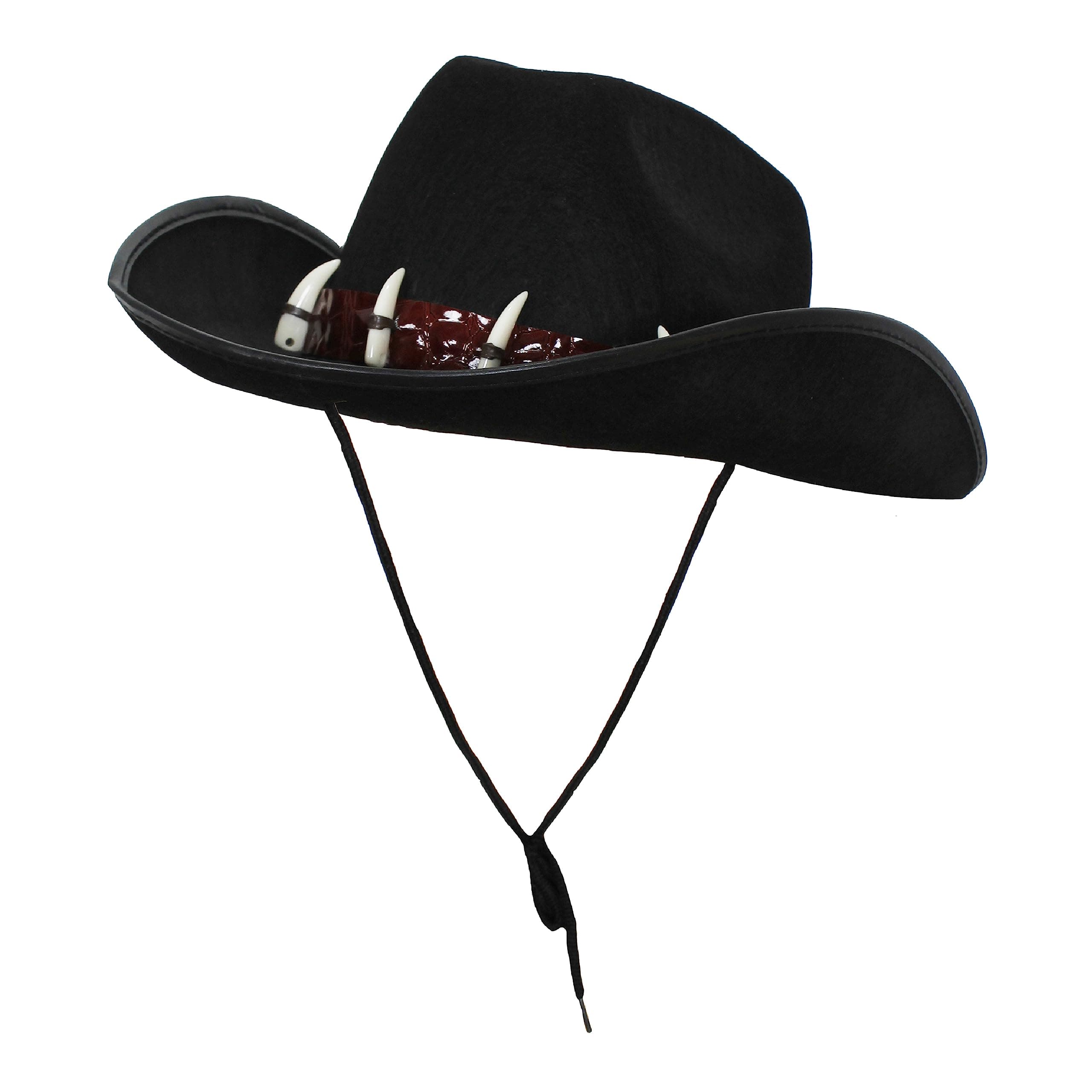 Australian Hat Outback Bush Tucker Fancy Dress Accessory Australia Explorer Hat Crocodile Hunter Costume Black With Fake Shark Teeth (Black)