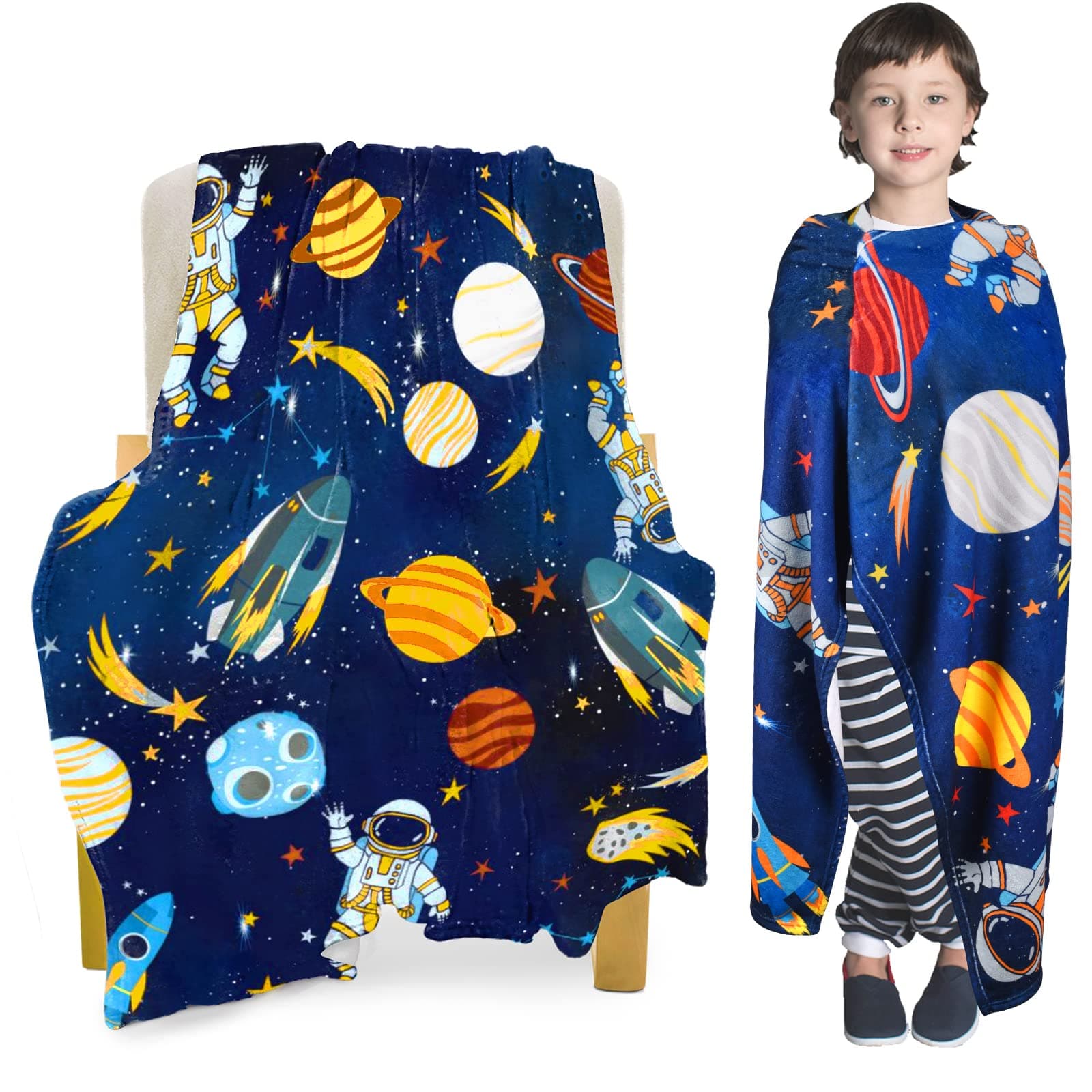 Space Blanket Toddler Gifts Personalized Astronaut Toddler Blanket for Boys Birthday Gift,Cute Fleece Soft Plush Baby Kid Space Throw Blanket for Daycare,Couch,Bed,School Blanket,Travel Blanket 40x50