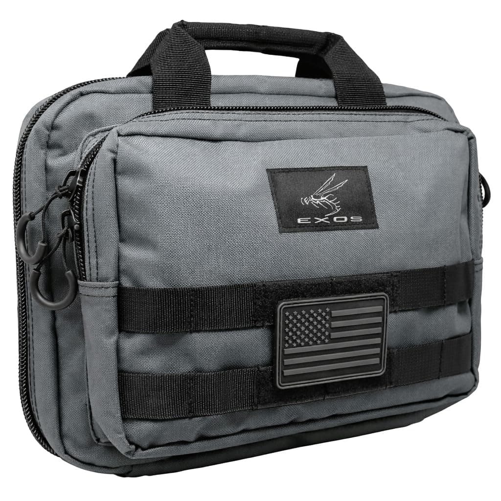 Exos Double Pistol Case - Tactical Double Soft Pistol Gun Bag - Handgun Carrying Case with Compartments - Hand Gun Storage Bag with MOLLE Webbing and Padded Interior - Designed in USA